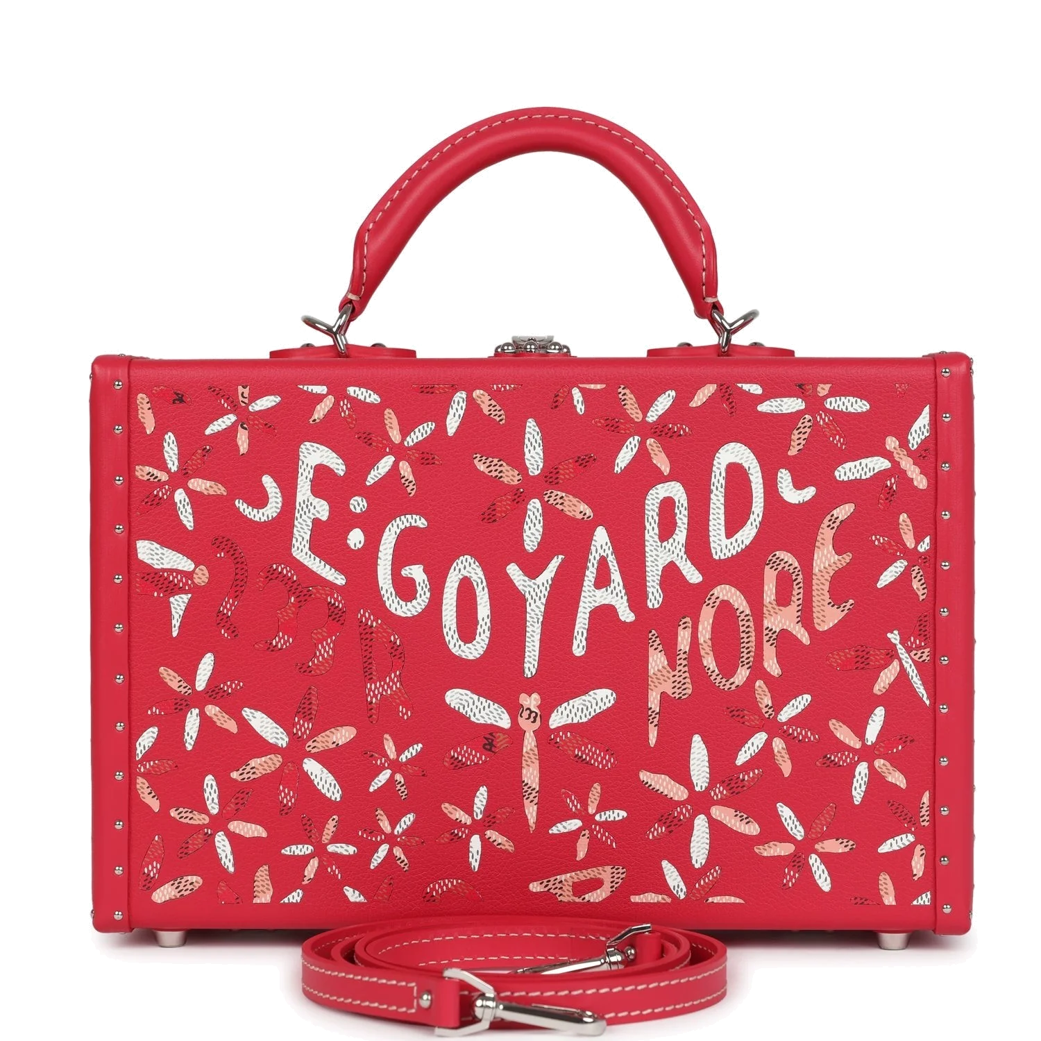 Goyard Goyardine Canvas Fuchsia Grand Hotel Marquetry Trunk PM Bag