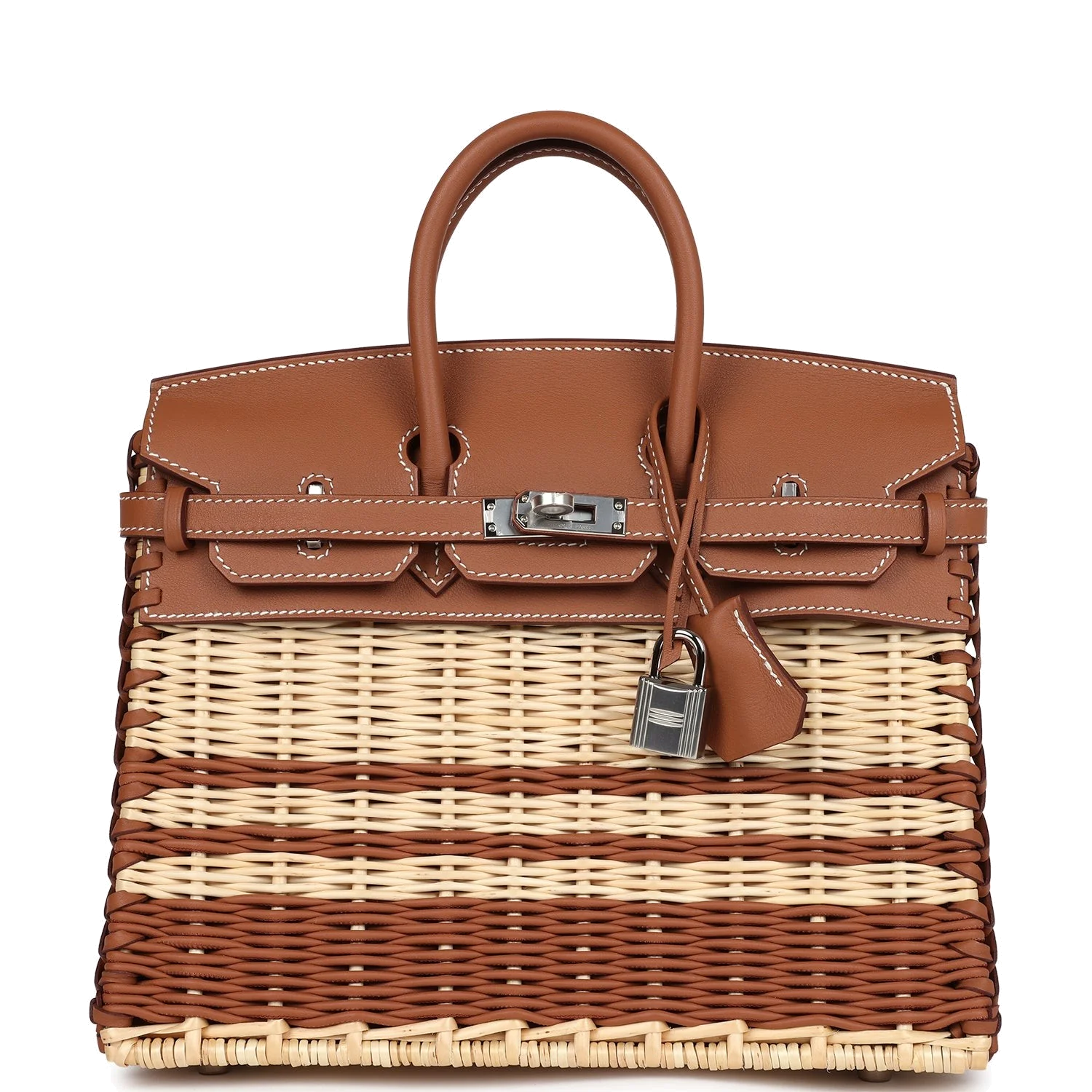 Hermes Picnic Birkin 25 Gold Swift and Stripe Wicker Palladium Hardware Золотой Swift — фото 2