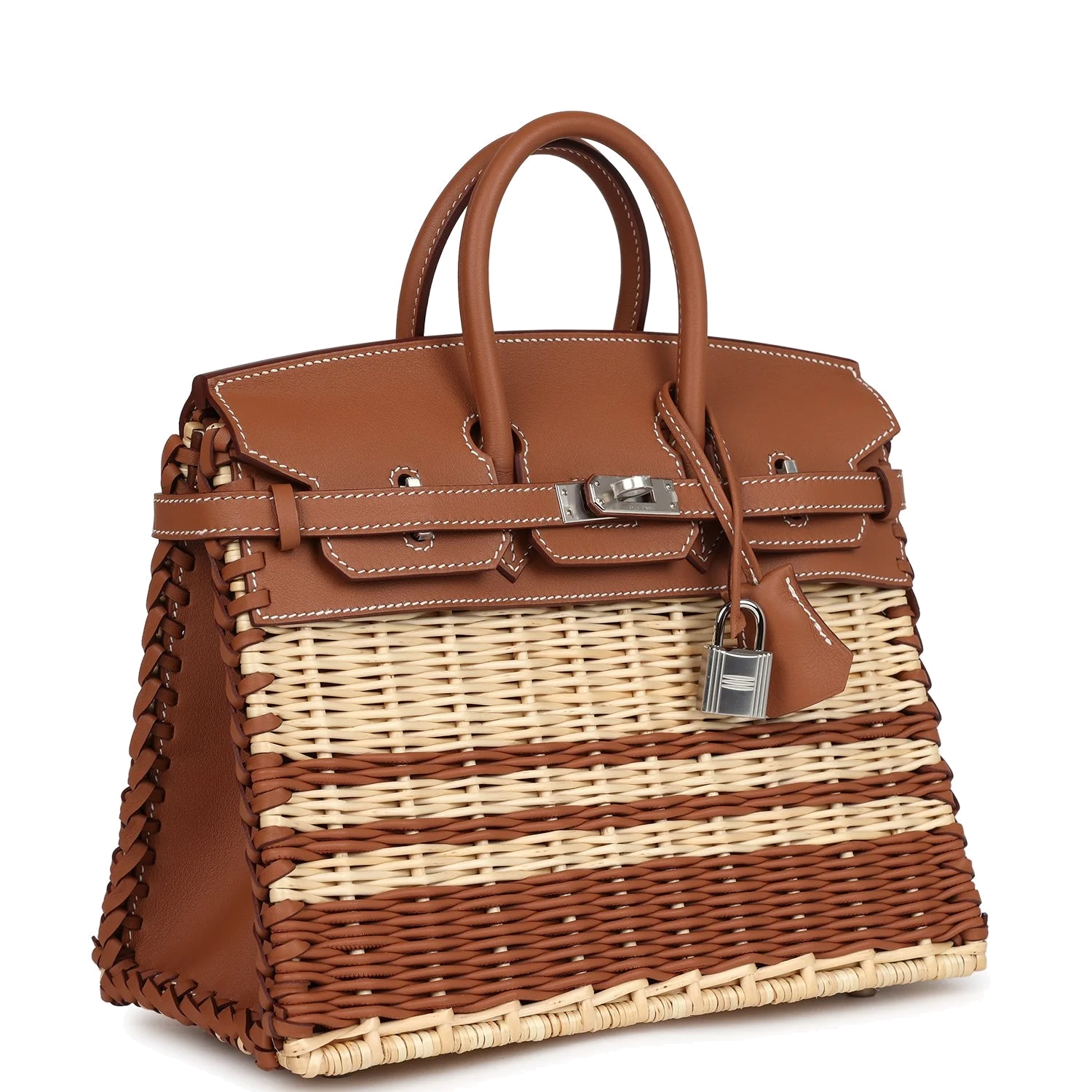 Hermes Picnic Birkin 25 Gold Swift and Stripe Wicker Palladium Hardware Золотой Swift — фото 3