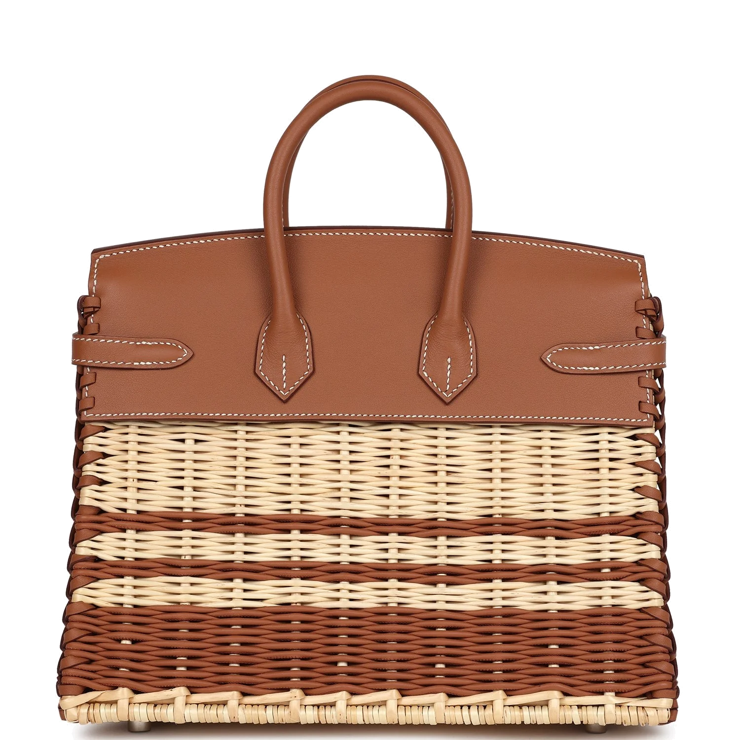 Hermes Picnic Birkin 25 Gold Swift and Stripe Wicker Palladium Hardware Золотой Swift — фото 5