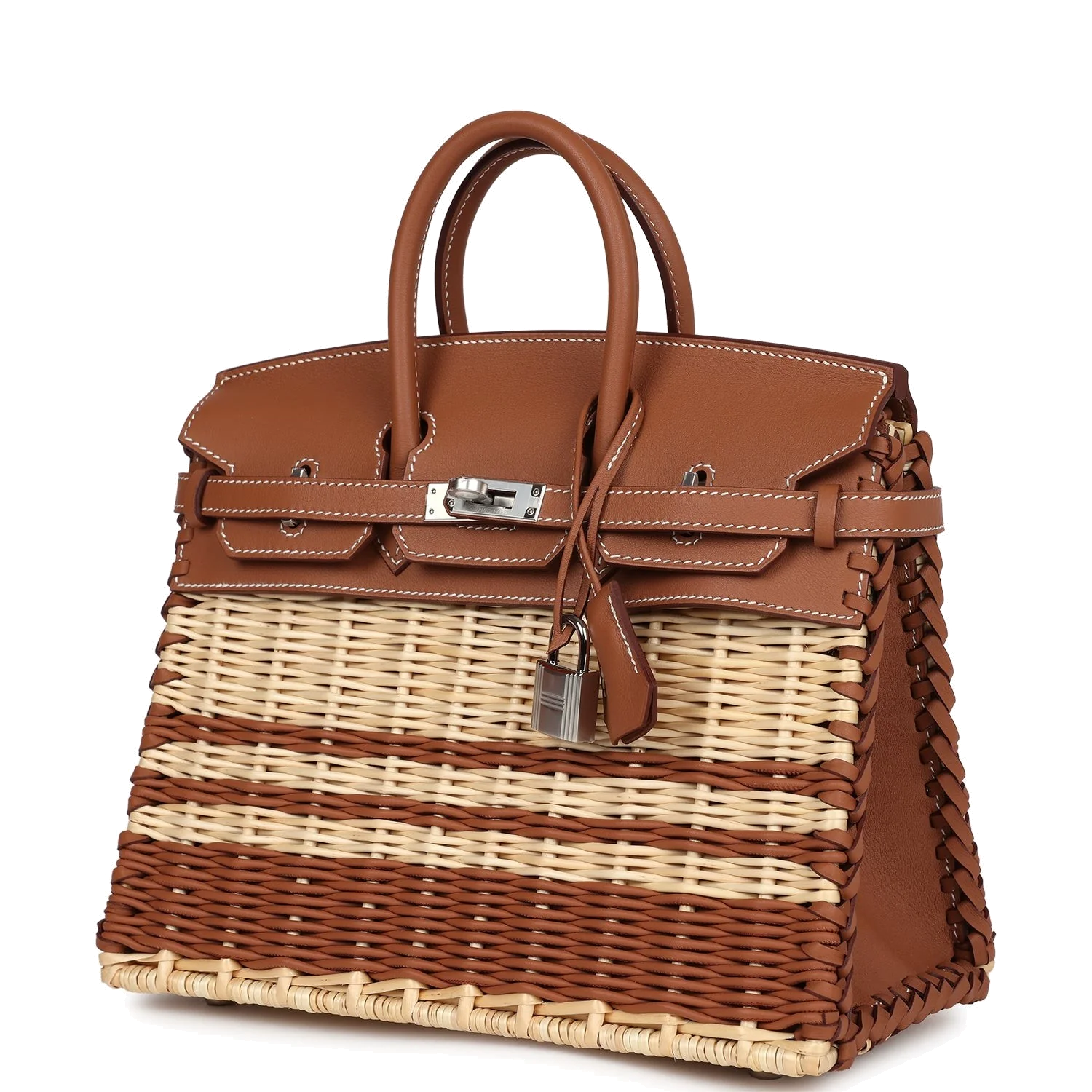 Hermes Picnic Birkin 25 Gold Swift and Stripe Wicker Palladium Hardware Золотой Swift — фото 6