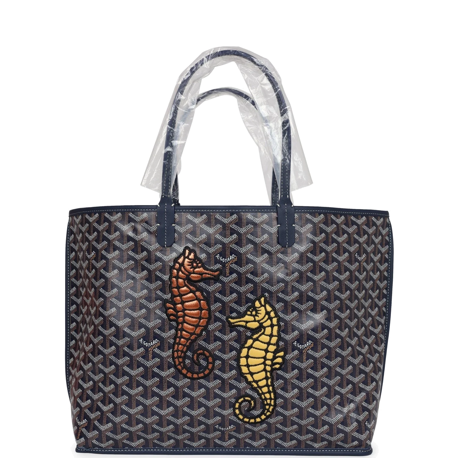 Goyard Goyardine Navy Blue Anjou PM Embroidered