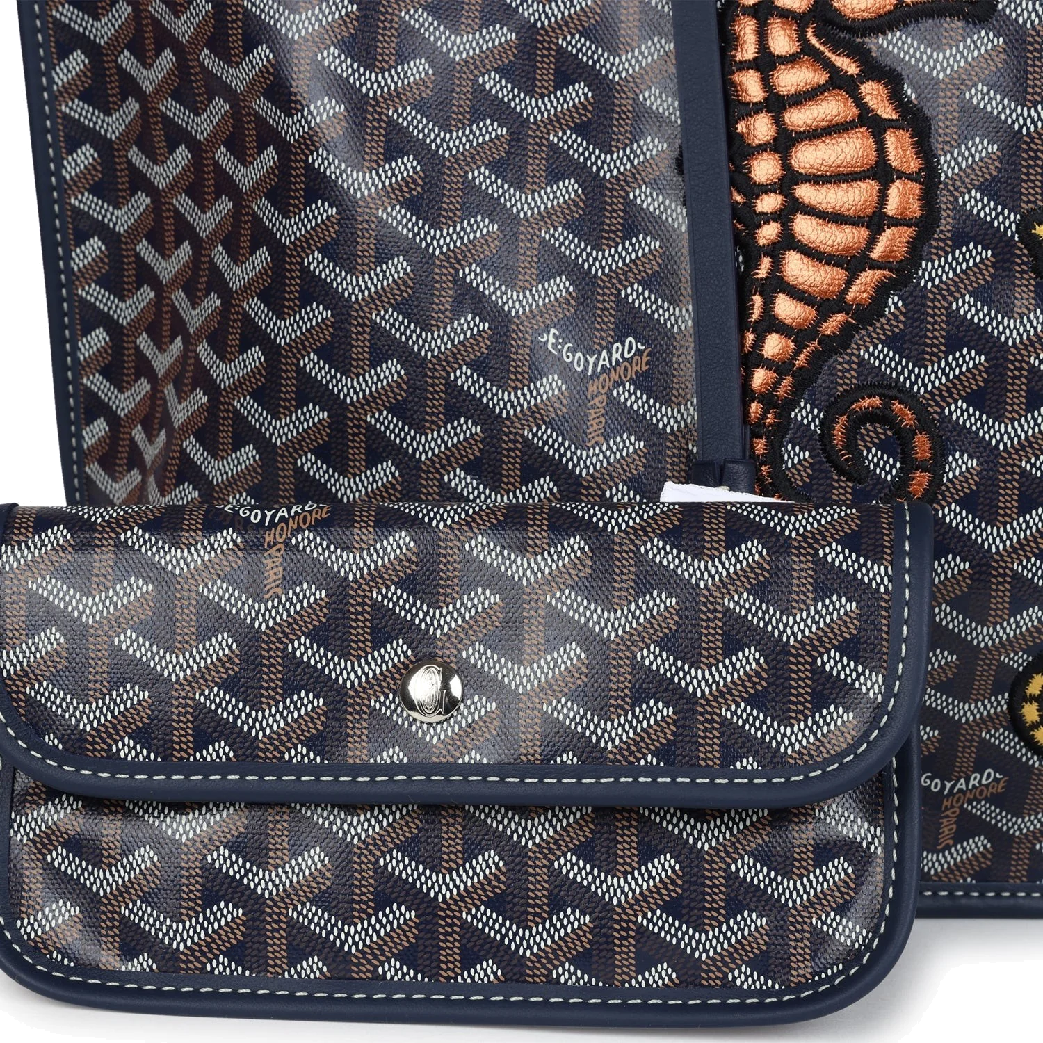 Goyard Goyardine Navy Blue Anjou PM Embroidered — фото 8
