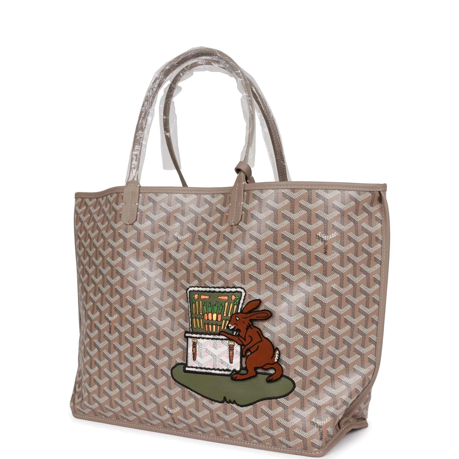 Goyard Goyardine Greige Anjou PM Embroidered Bunny Khaki Bag — фото 5