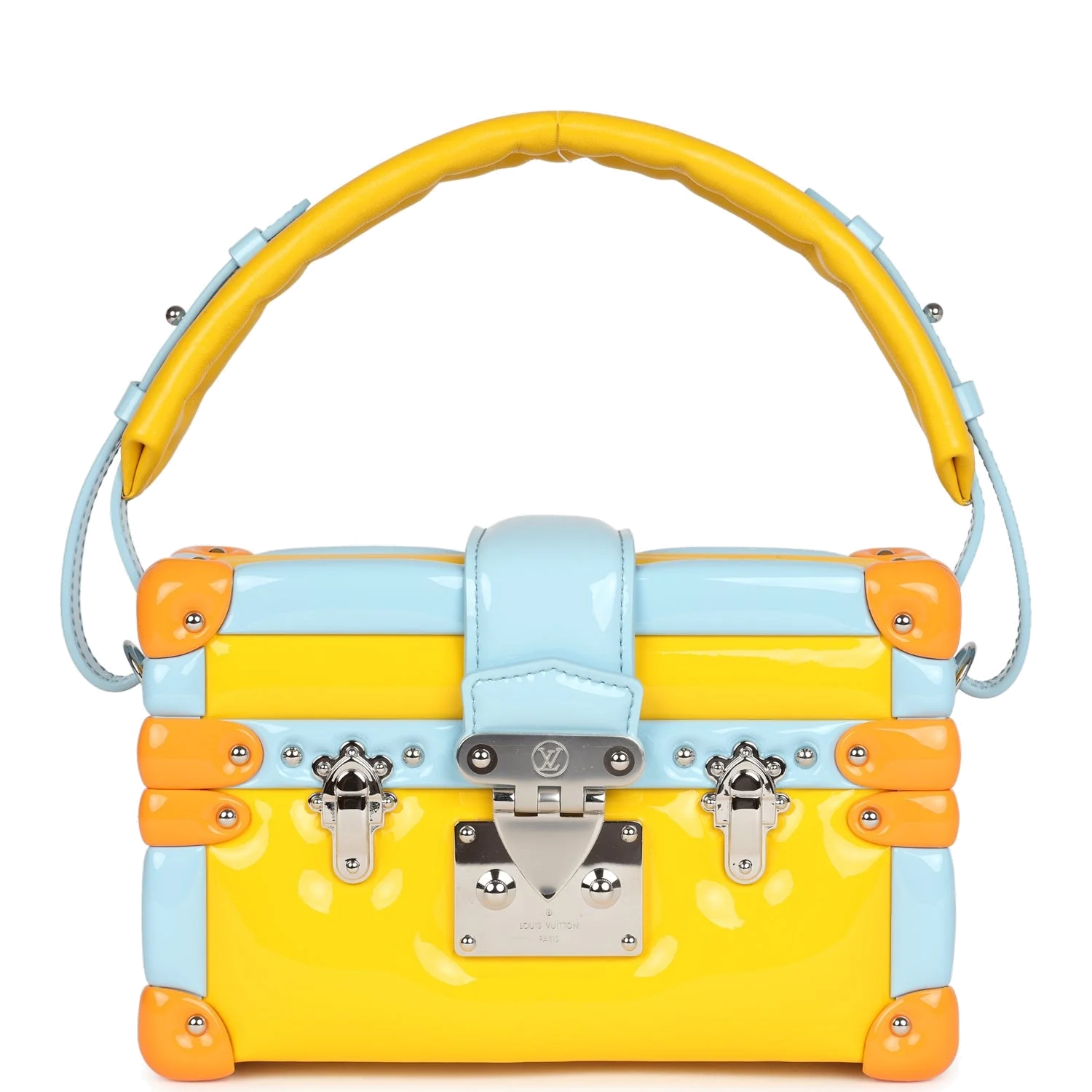 Louis Vuitton Petite Malle Handbag Light Blue & Yellow Glossy Calfskin — фото 3
