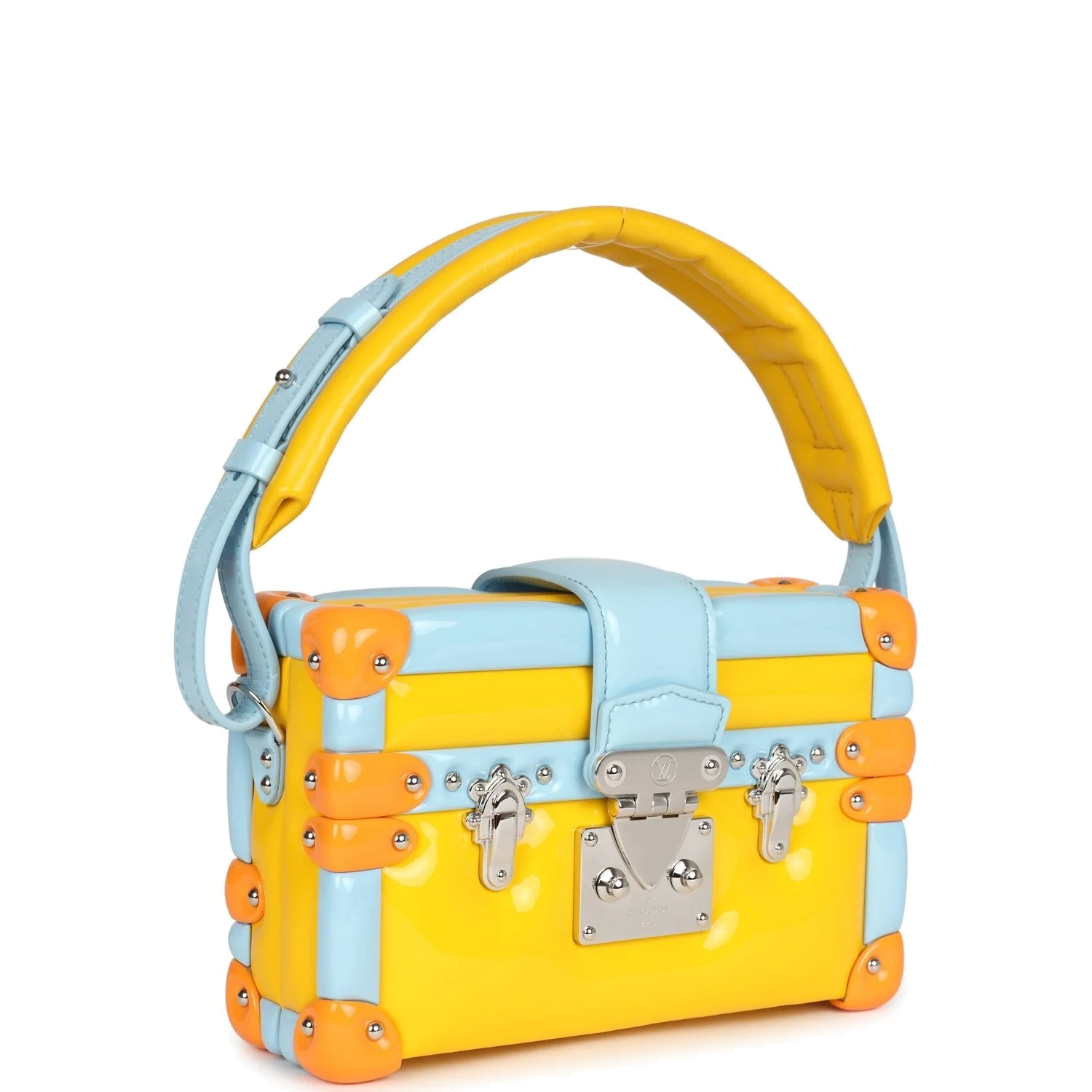 Louis Vuitton Petite Malle Handbag Light Blue & Yellow Glossy Calfskin — фото 4