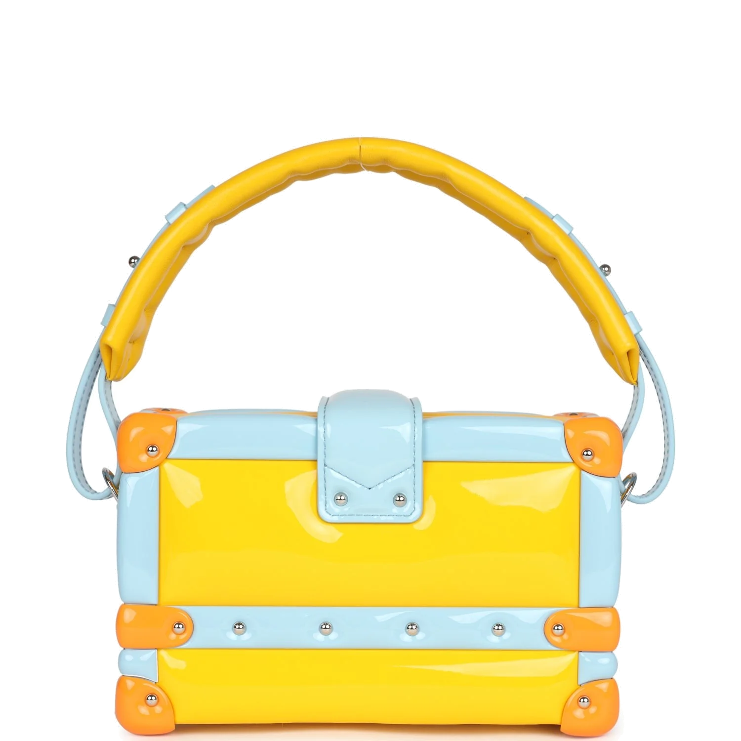Louis Vuitton Petite Malle Handbag Light Blue & Yellow Glossy Calfskin — фото 6