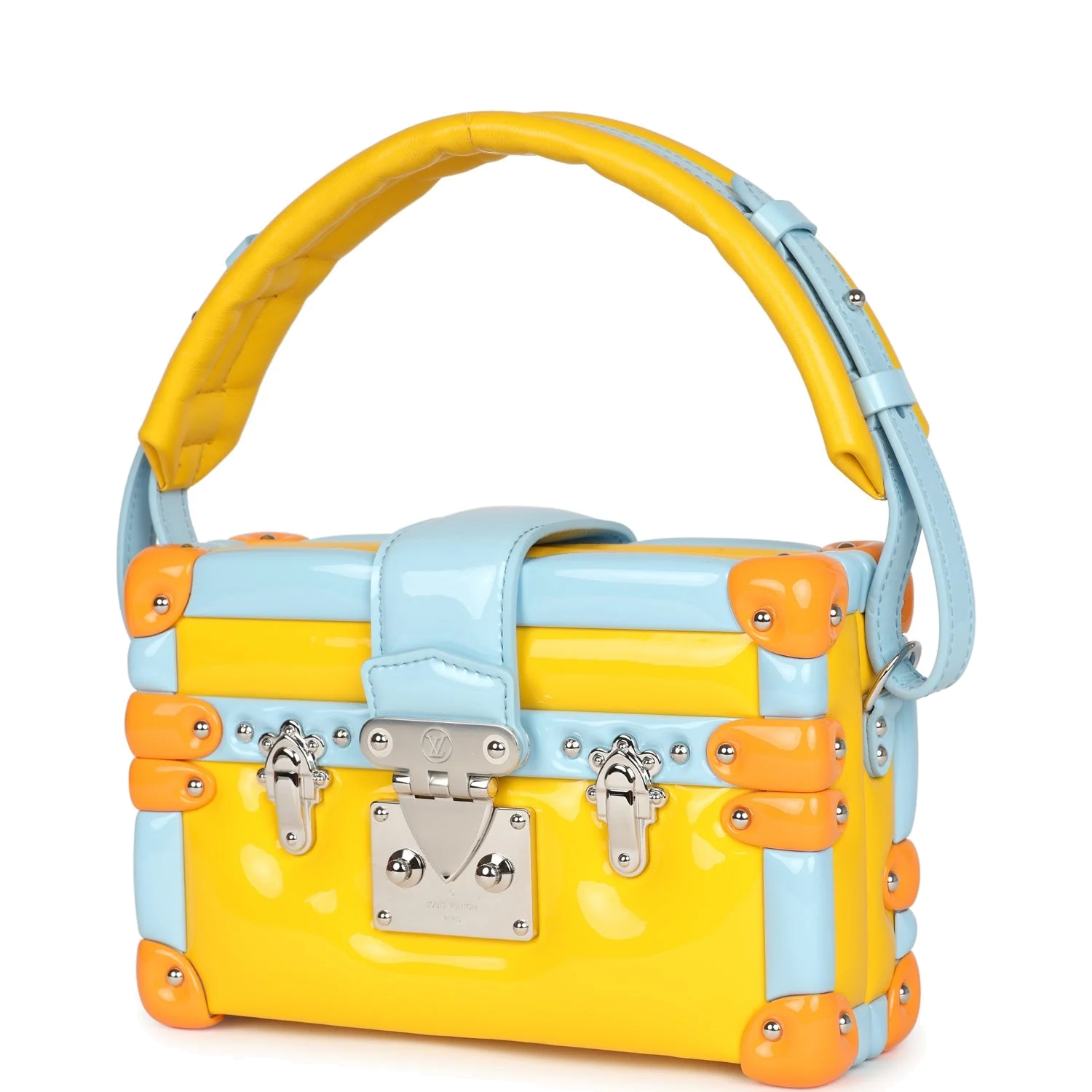 Louis Vuitton Petite Malle Handbag Light Blue & Yellow Glossy Calfskin — фото 7
