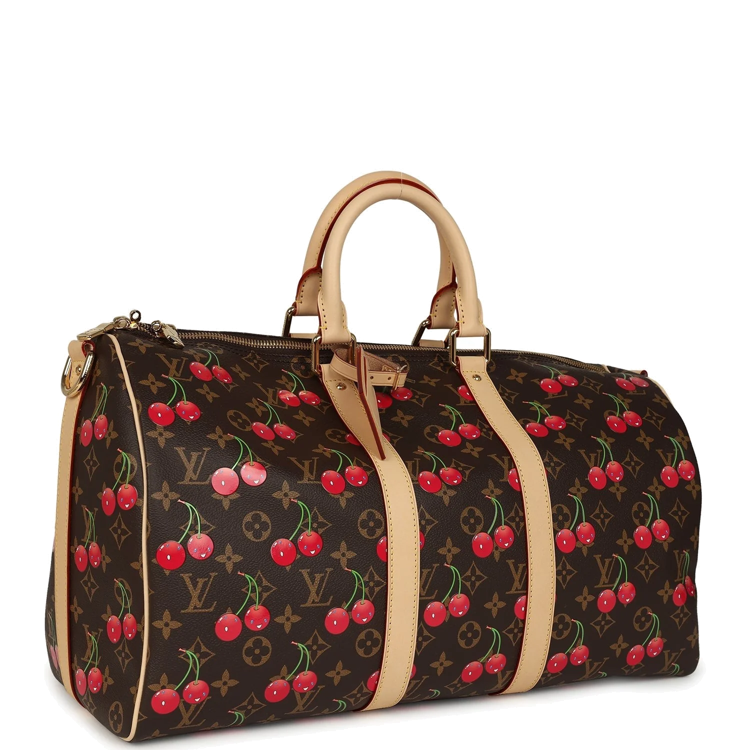 Louis Vuitton X Murakami Keepall Bandouliere 45 Red and Brown Cherry Monogram — фото 3