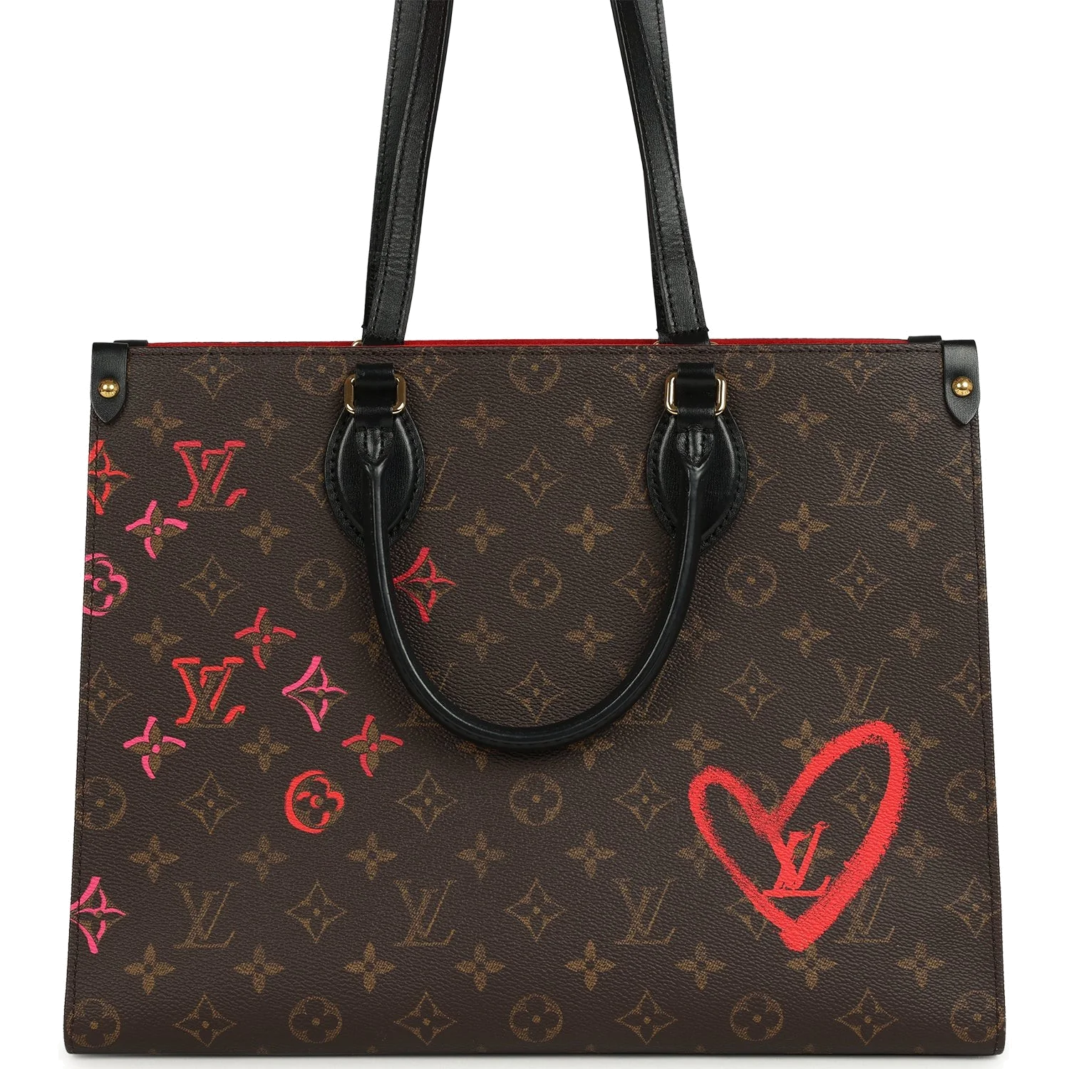 Louis Vuitton On The Go Fall In Love MM Tote Black, Red, Brown Monogram — фото 5