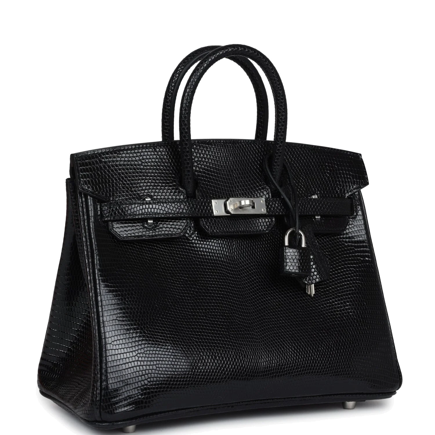 Hermes Birkin 25 Black Shiny Varanus Niloticus Lizard Palladium Hardware Черный глянцевый — фото 3