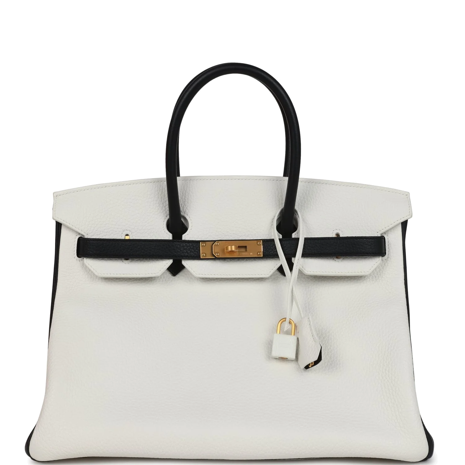 Hermes Special Order (HSS) Birkin 35 White and Black Clemence Brushed Gold Hardware