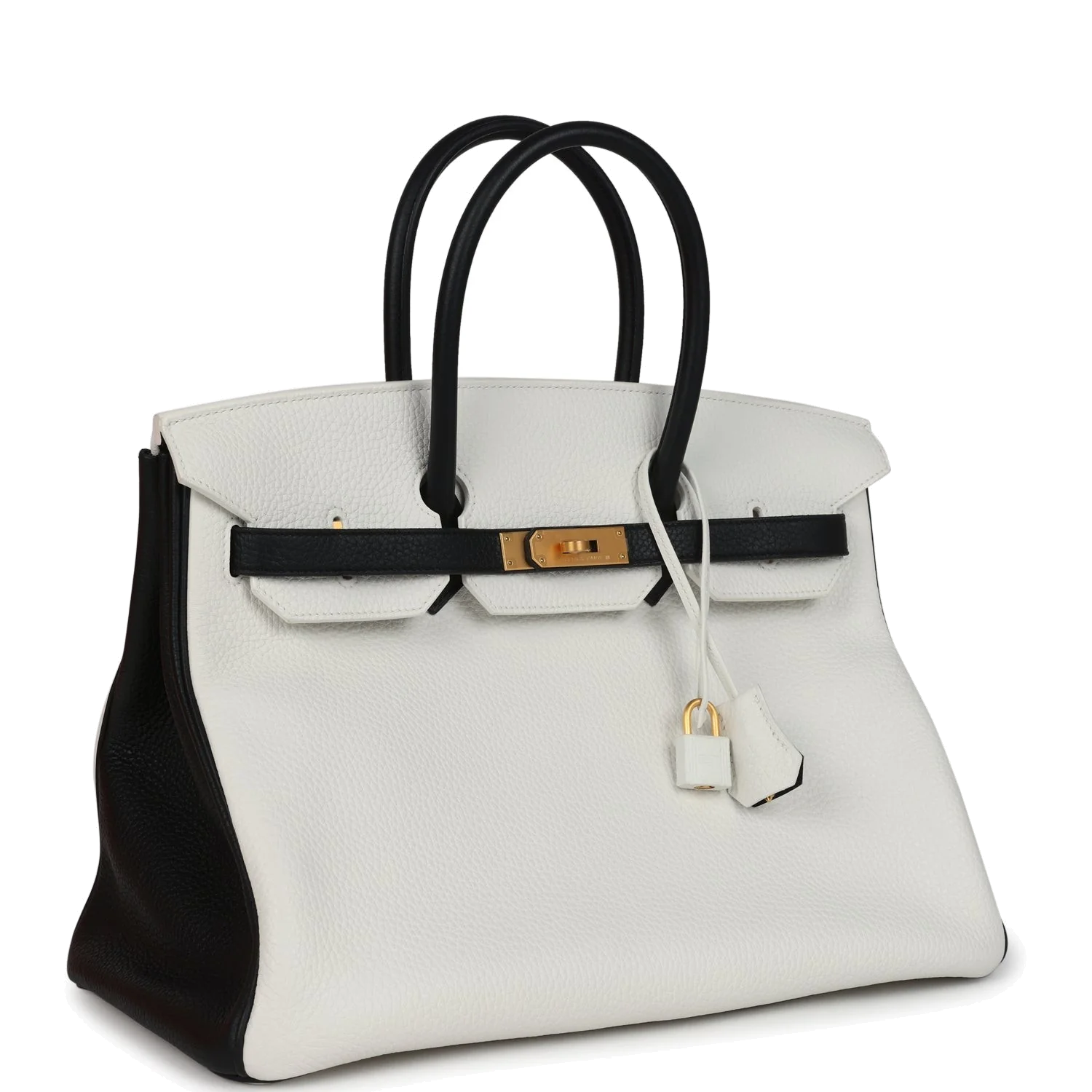 Hermes Special Order (HSS) Birkin 35 White and Black Clemence Brushed Gold Hardware Белый — фото 3