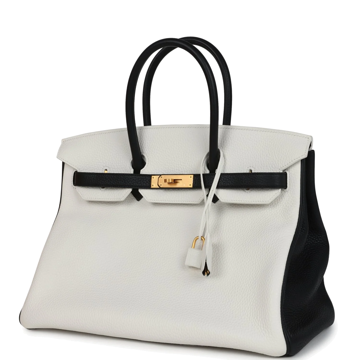 Hermes Special Order (HSS) Birkin 35 White and Black Clemence Brushed Gold Hardware Белый — фото 6