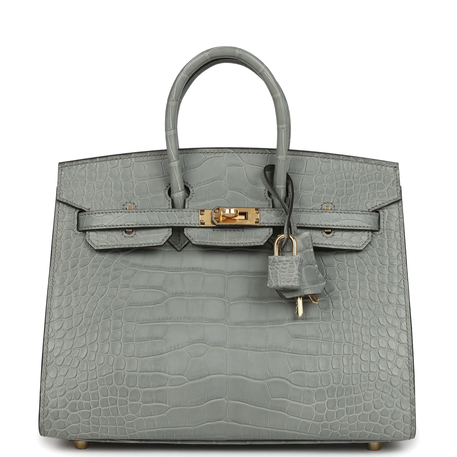 Hermes Birkin Sellier 25 Gris Ciment Matte Alligator Gold Hardware — фото 2