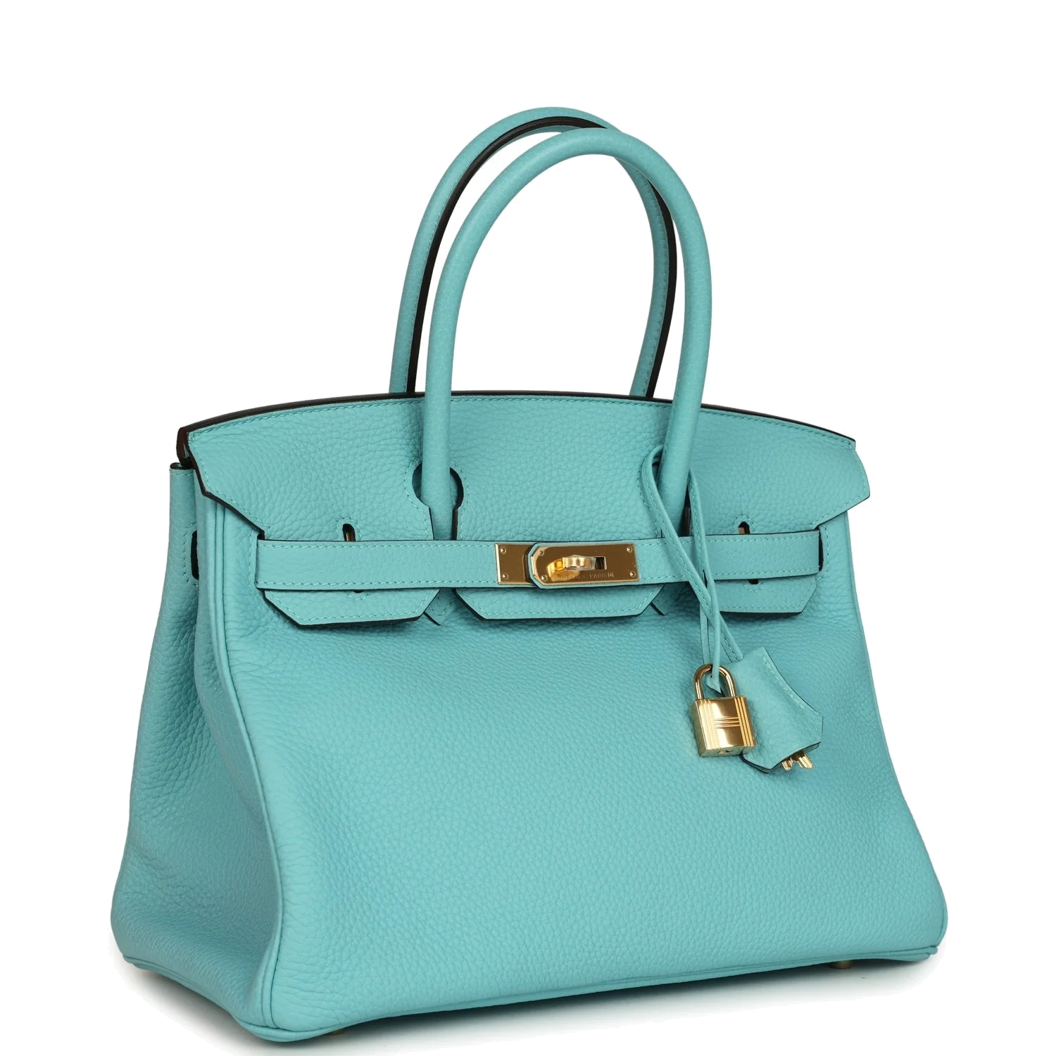 Hermes Birkin 30 Bleu Atoll Clemence Gold Hardware Синий Атолл — фото 3