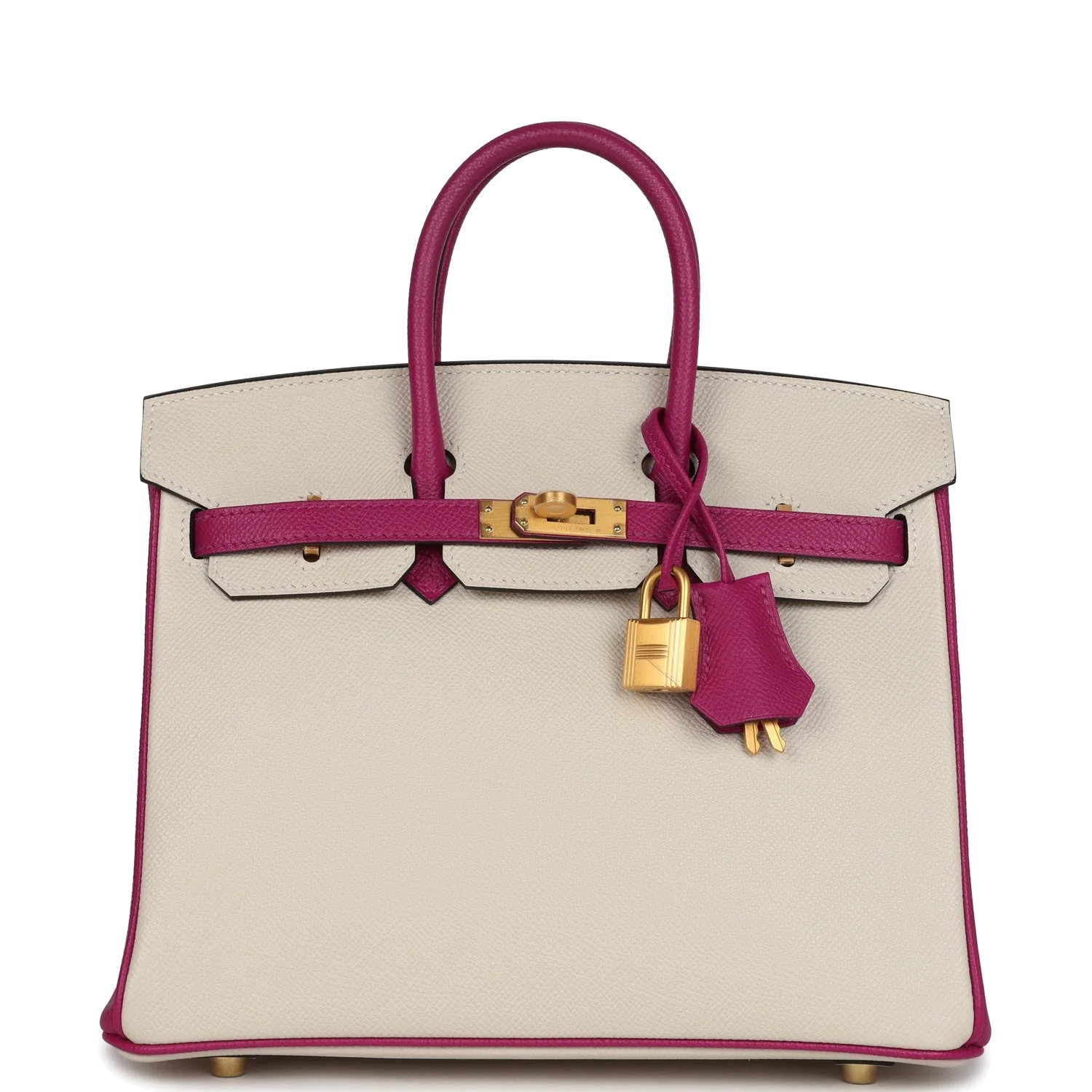 Hermes Special Order (HSS) Birkin 25 Craie and Rose Pourpre Epsom Brushed Gold Hardware Крэ — фото 2