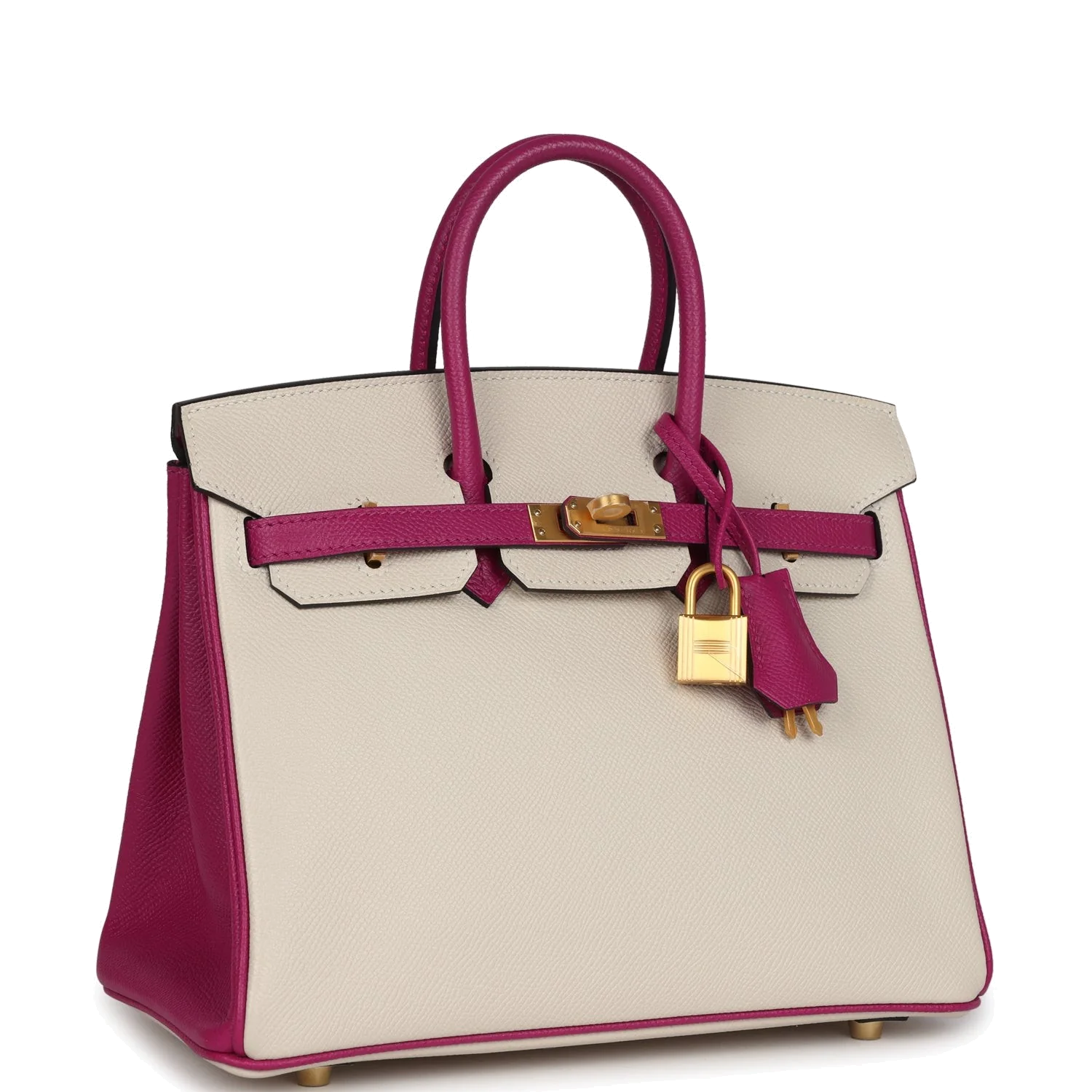 Hermes Special Order (HSS) Birkin 25 Craie and Rose Pourpre Epsom Brushed Gold Hardware Крэ — фото 3