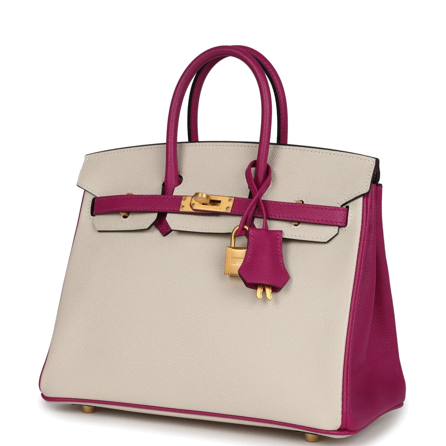 Hermes Special Order (HSS) Birkin 25 Craie and Rose Pourpre Epsom Brushed Gold Hardware Крэ — фото 6