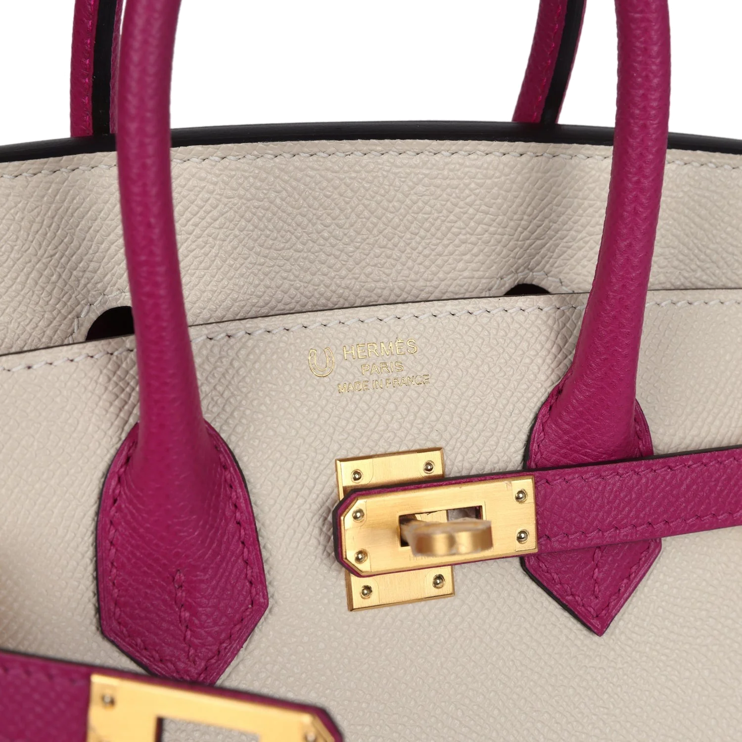 Hermes Special Order (HSS) Birkin 25 Craie and Rose Pourpre Epsom Brushed Gold Hardware Крэ — фото 8