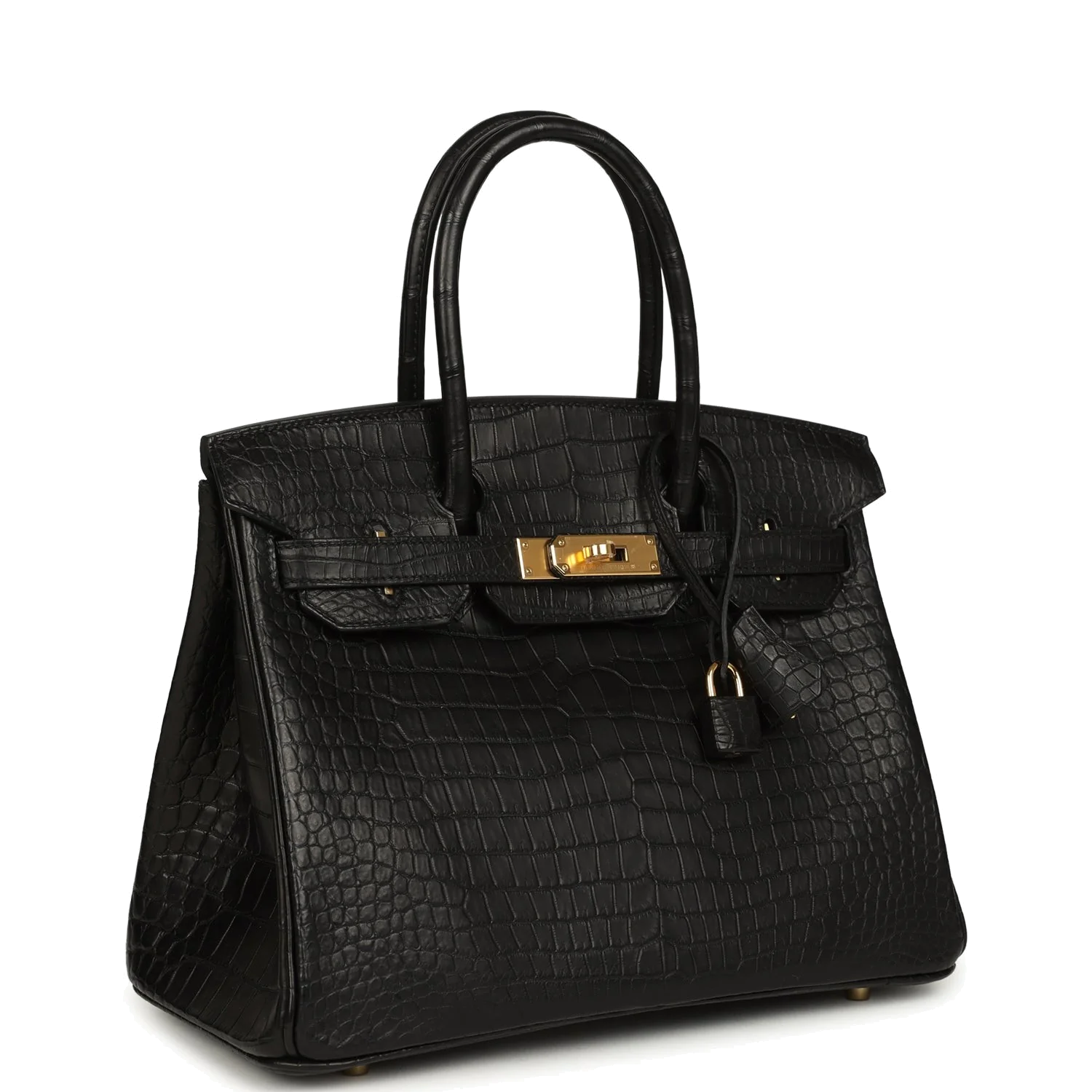 Hermes Birkin 30 Black Matte Porosus Crocodile Gold Hardware Черный матовый — фото 3