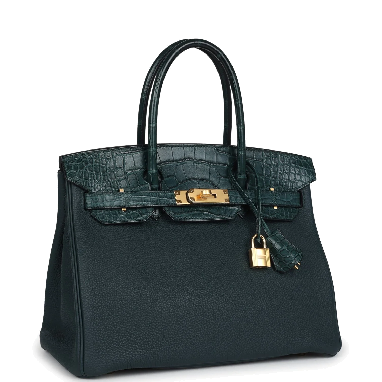Hermes Birkin 30 Vert Cypress Togo and Matte Alligator Touch Gold Hardware Зеленый кипарис — фото 3