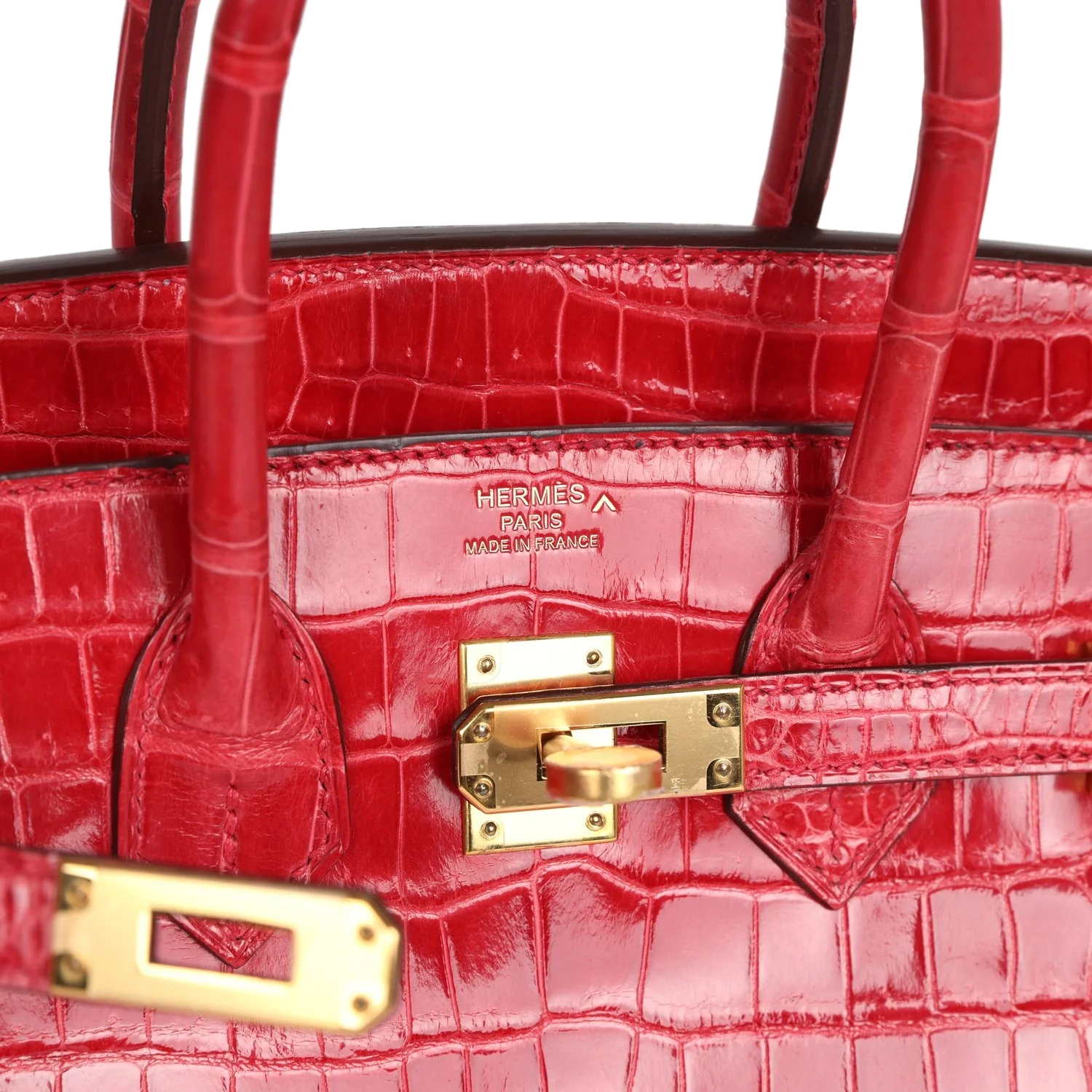 Hermes Birkin 25 Braise Shiny Porosus Crocodile Gold Hardware Брез глянцевый — фото 8
