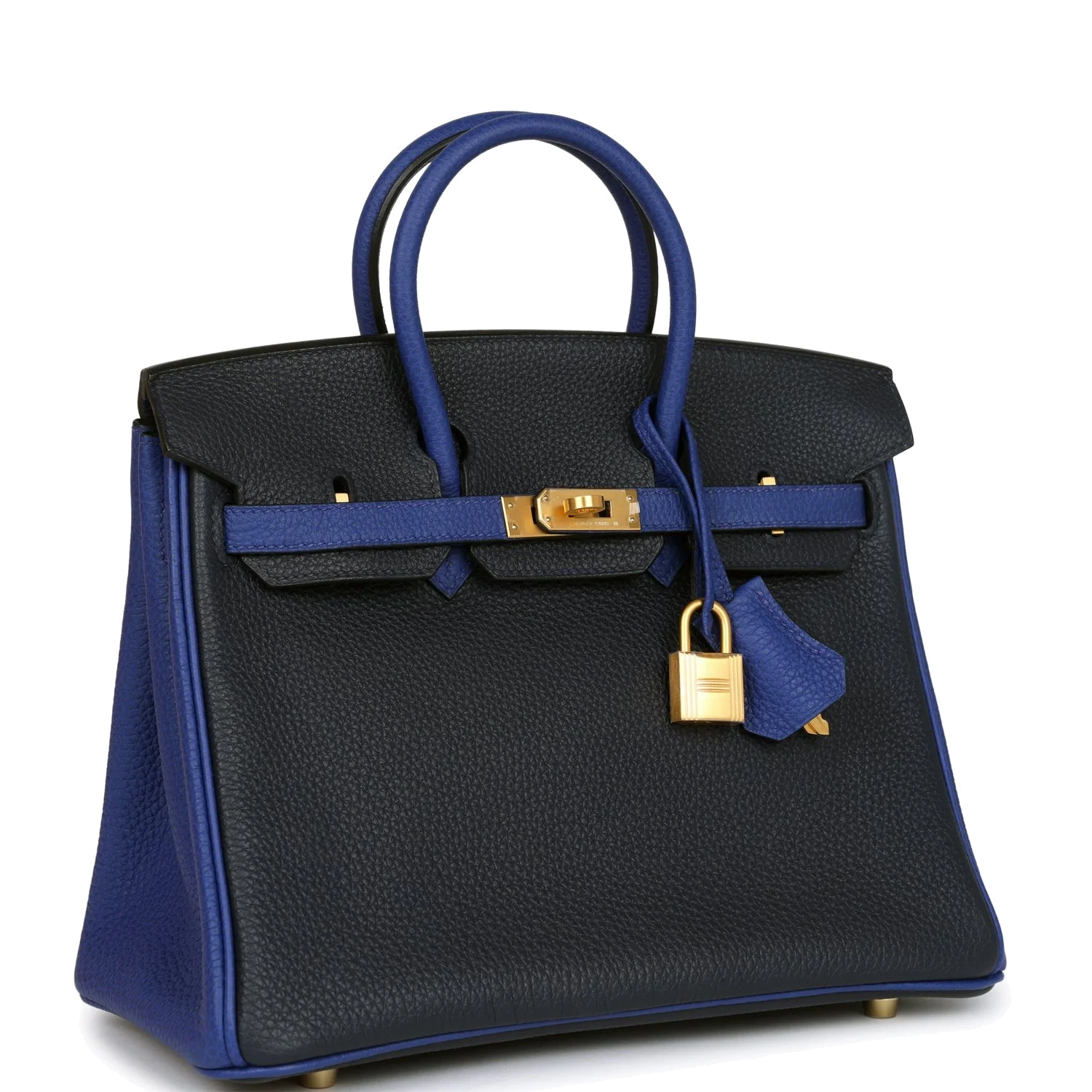Hermes Special Order (HSS) Birkin 25 Bi-Color Bleu Nuit and Bleu Electric Togo Brushed Gold Hardware Би — фото 3