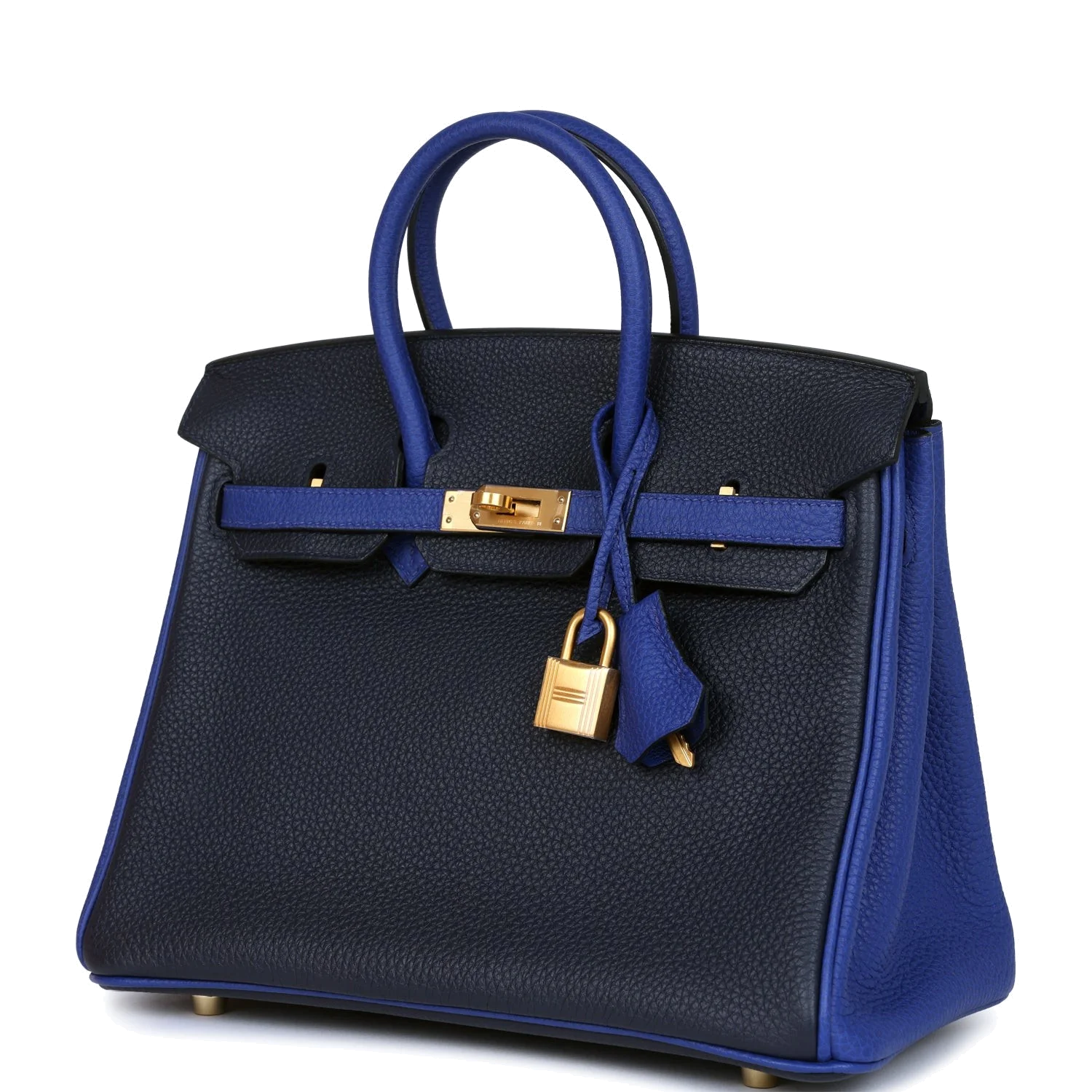 Hermes Special Order (HSS) Birkin 25 Bi-Color Bleu Nuit and Bleu Electric Togo Brushed Gold Hardware Би — фото 6
