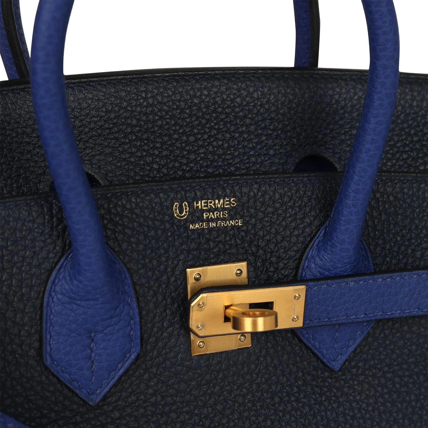 Hermes Special Order (HSS) Birkin 25 Bi-Color Bleu Nuit and Bleu Electric Togo Brushed Gold Hardware Би — фото 8