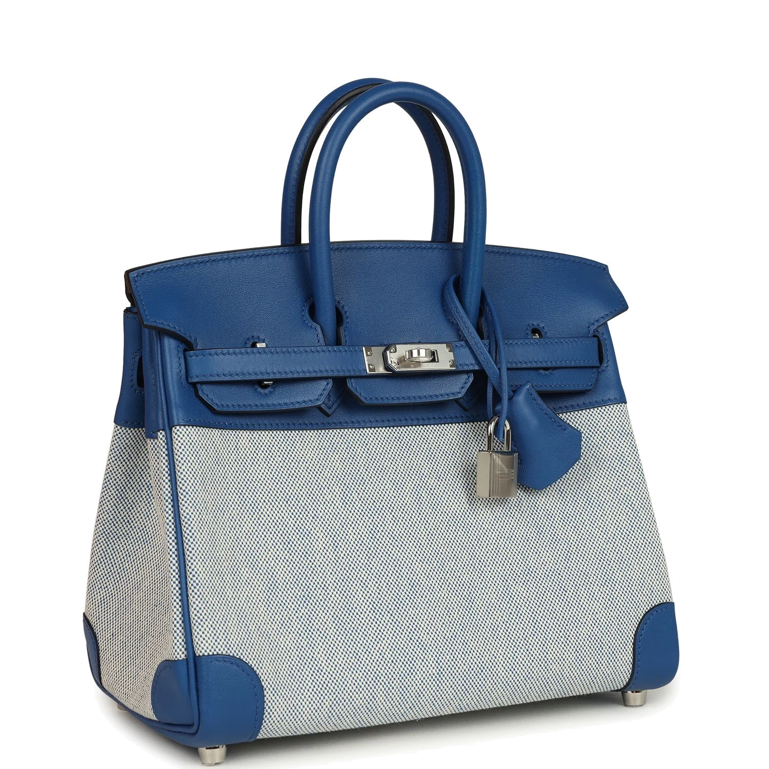 Hermes Birkin 25 Bleu France Swift and Bleu Bill-Ecru Toile H Canvas Palladium Hardware Синий Франс — фото 3