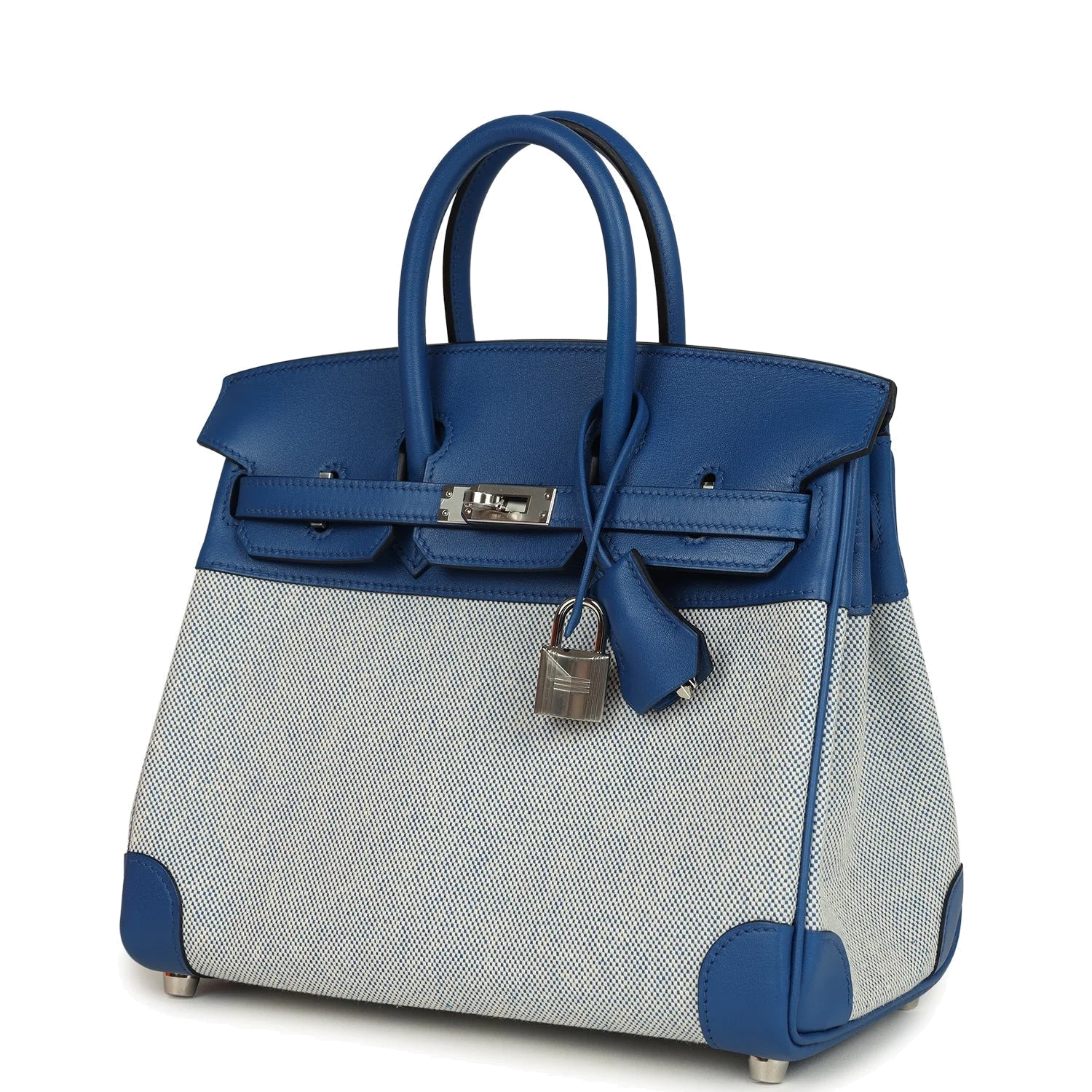 Hermes Birkin 25 Bleu France Swift and Bleu Bill-Ecru Toile H Canvas Palladium Hardware Синий Франс — фото 6