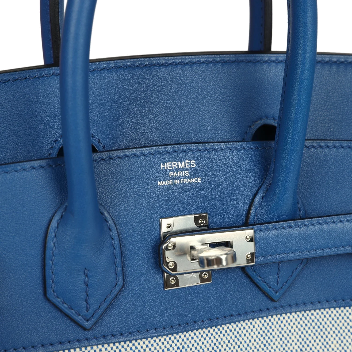 Hermes Birkin 25 Bleu France Swift and Bleu Bill-Ecru Toile H Canvas Palladium Hardware Синий Франс — фото 8