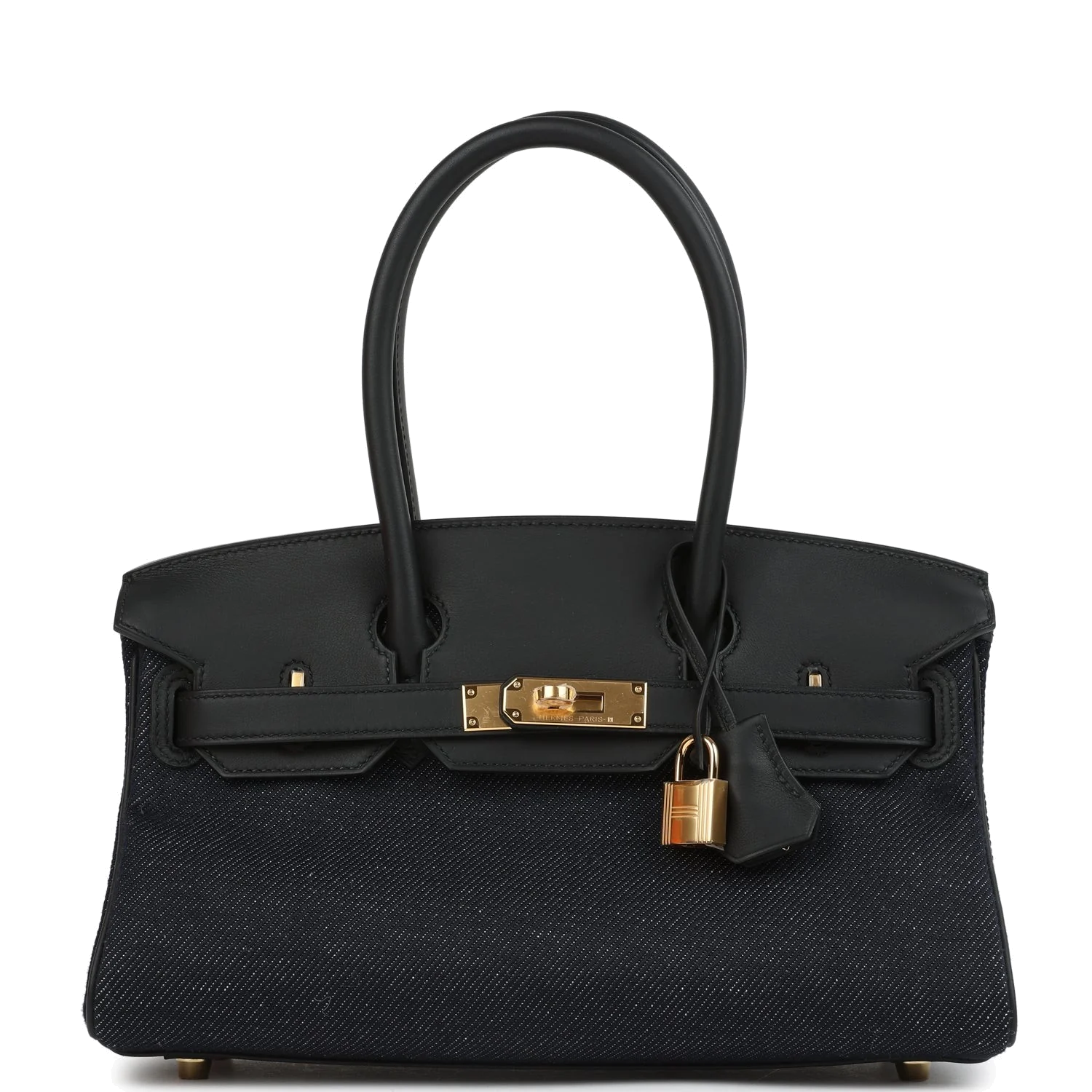 Hermes Shoulder Birkin Light 29 Black Swift and Bleu Indigo Denim Gold Hardware