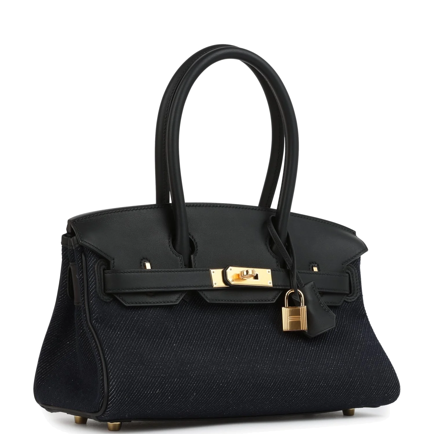 Hermes Shoulder Birkin Light 29 Black Swift and Bleu Indigo Denim Gold Hardware — фото 3