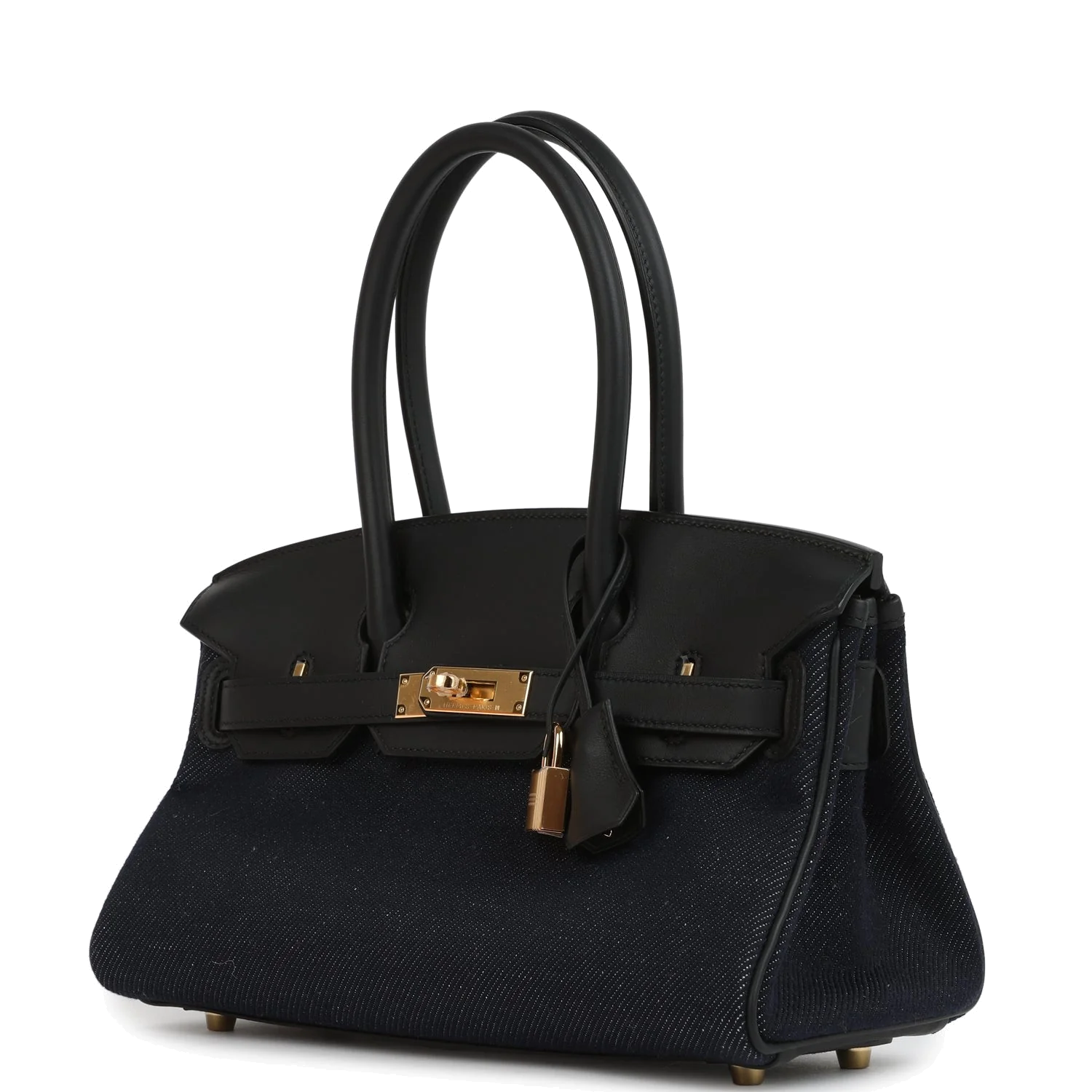 Hermes Shoulder Birkin Light 29 Black Swift and Bleu Indigo Denim Gold Hardware — фото 6