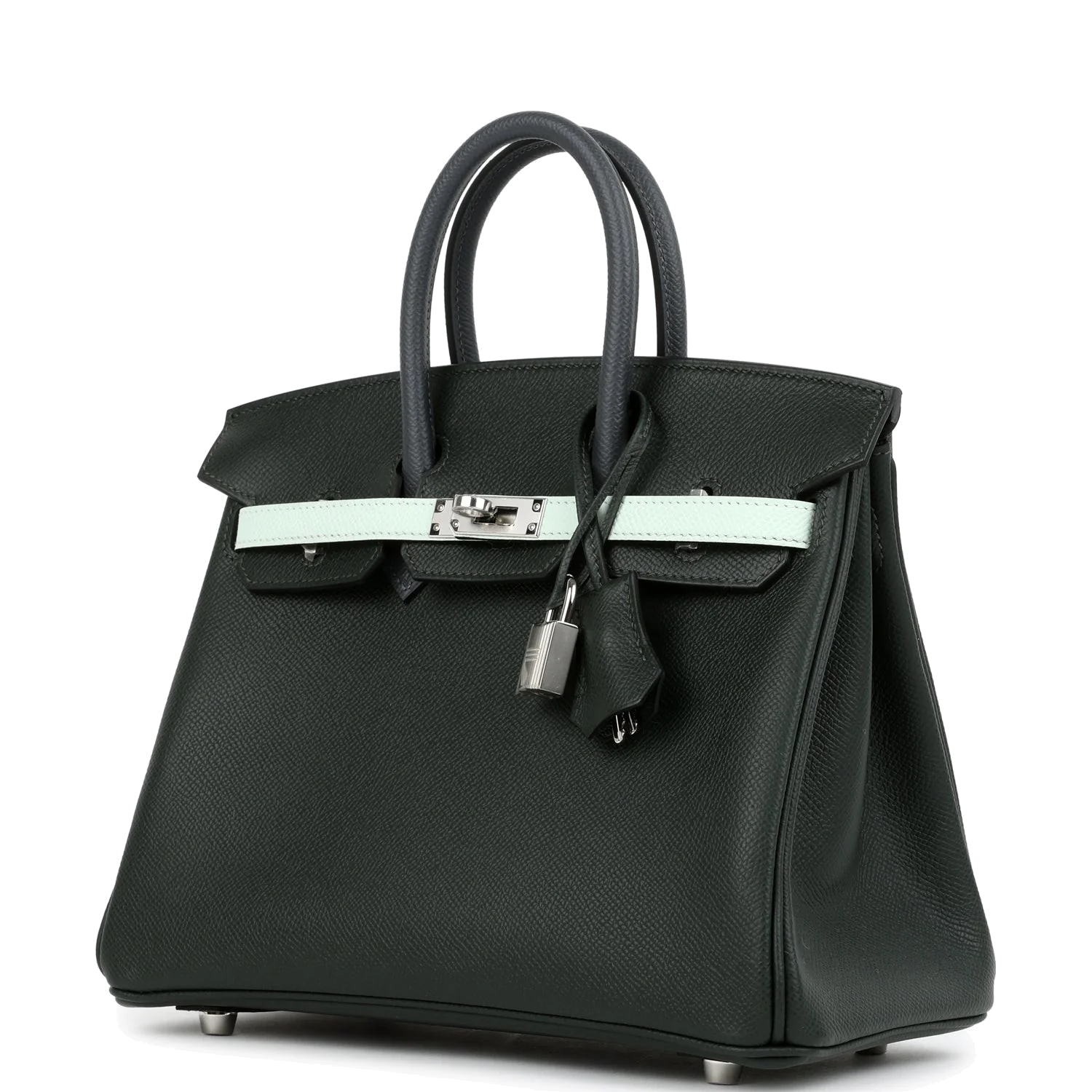 Hermes Birkin 25 Tricolor Vert Fonce, Ardoise and Vert Peppermint Epsom Palladium Hardware Триколор зеленый — фото 6