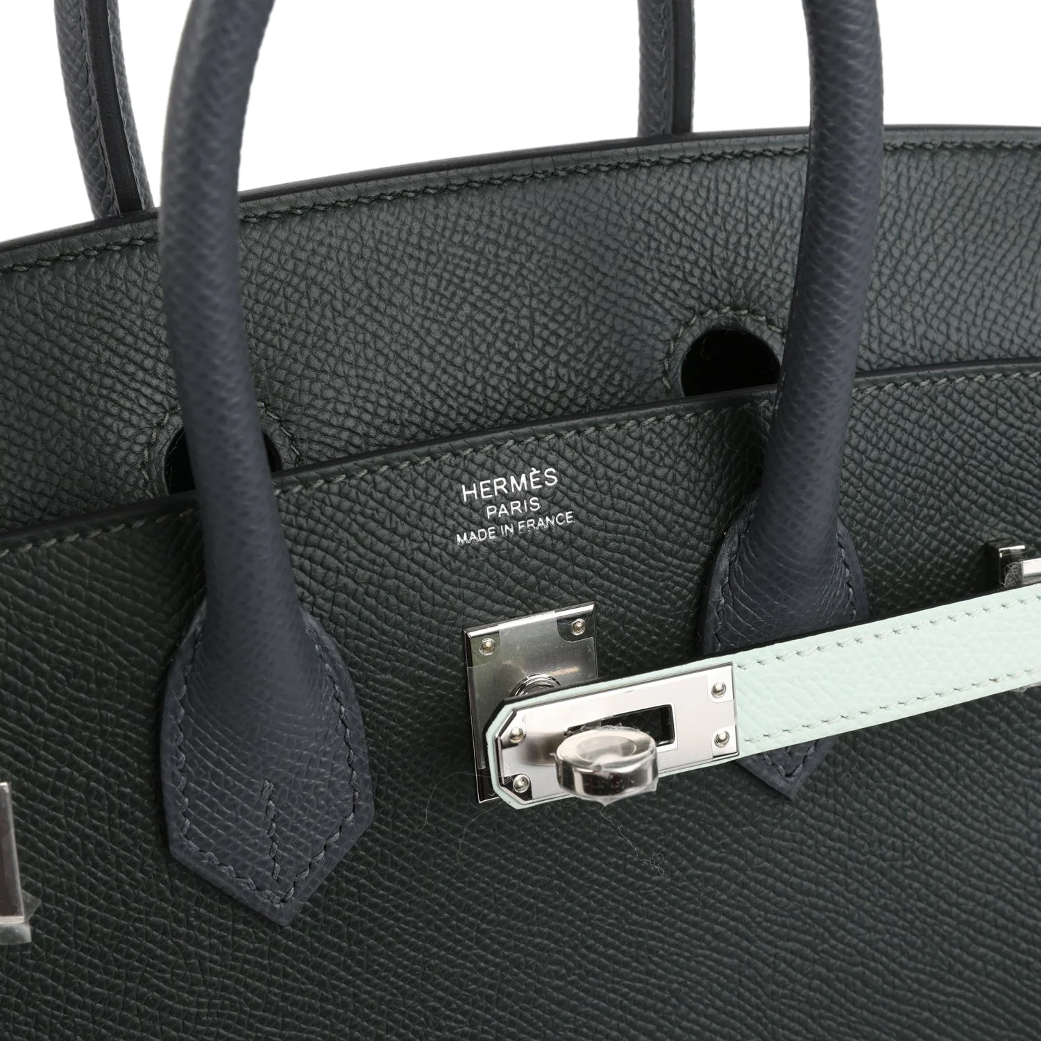 Hermes Birkin 25 Tricolor Vert Fonce, Ardoise and Vert Peppermint Epsom Palladium Hardware Триколор зеленый — фото 8