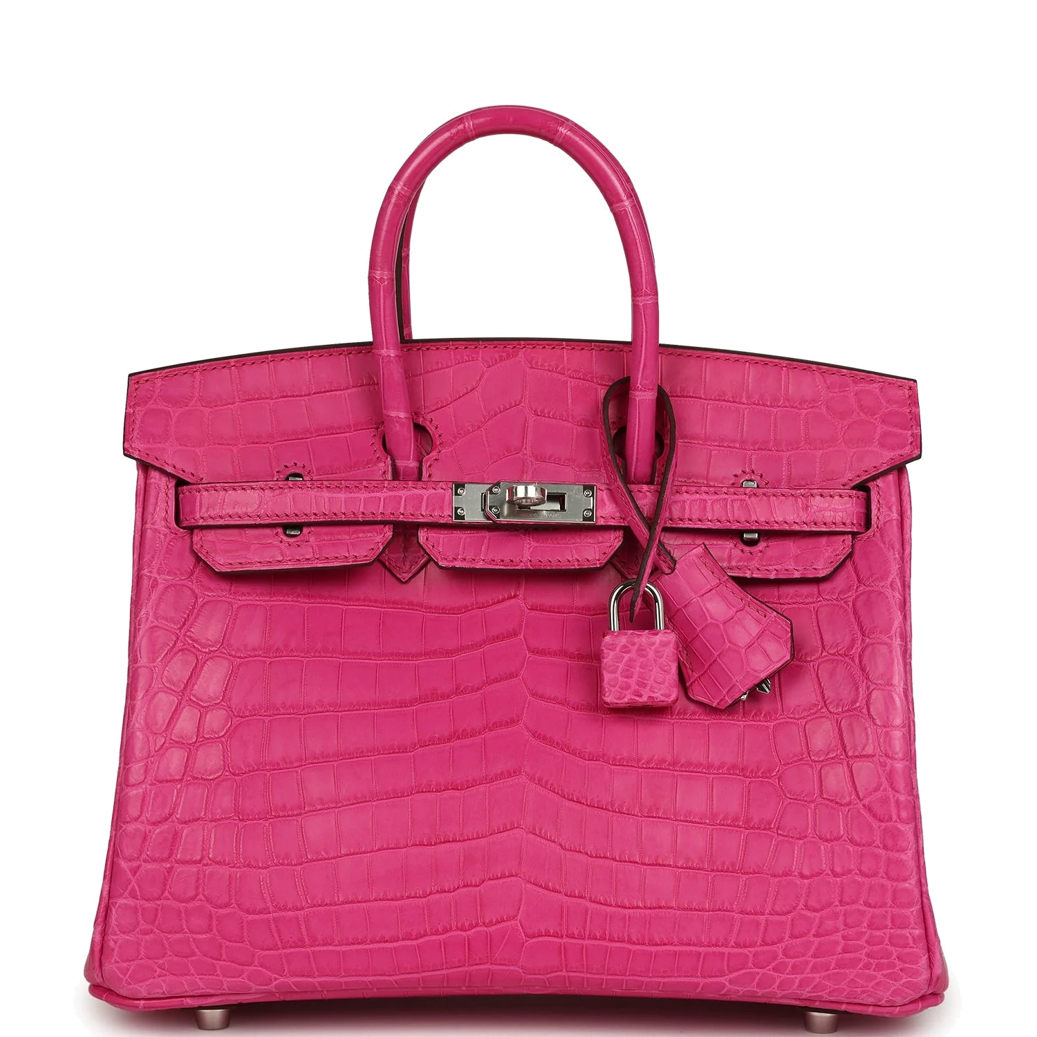 Hermes Birkin 25 Rose Shocking Matte Niloticus Crocodile Palladium Hardware Розовый шокирующий — фото 2