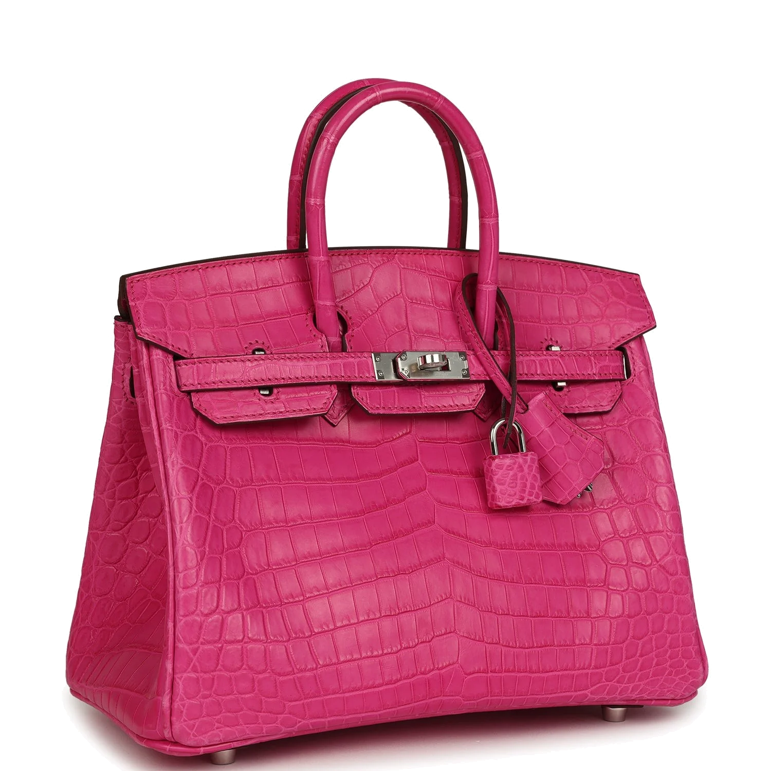 Hermes Birkin 25 Rose Shocking Matte Niloticus Crocodile Palladium Hardware Розовый шокирующий — фото 3
