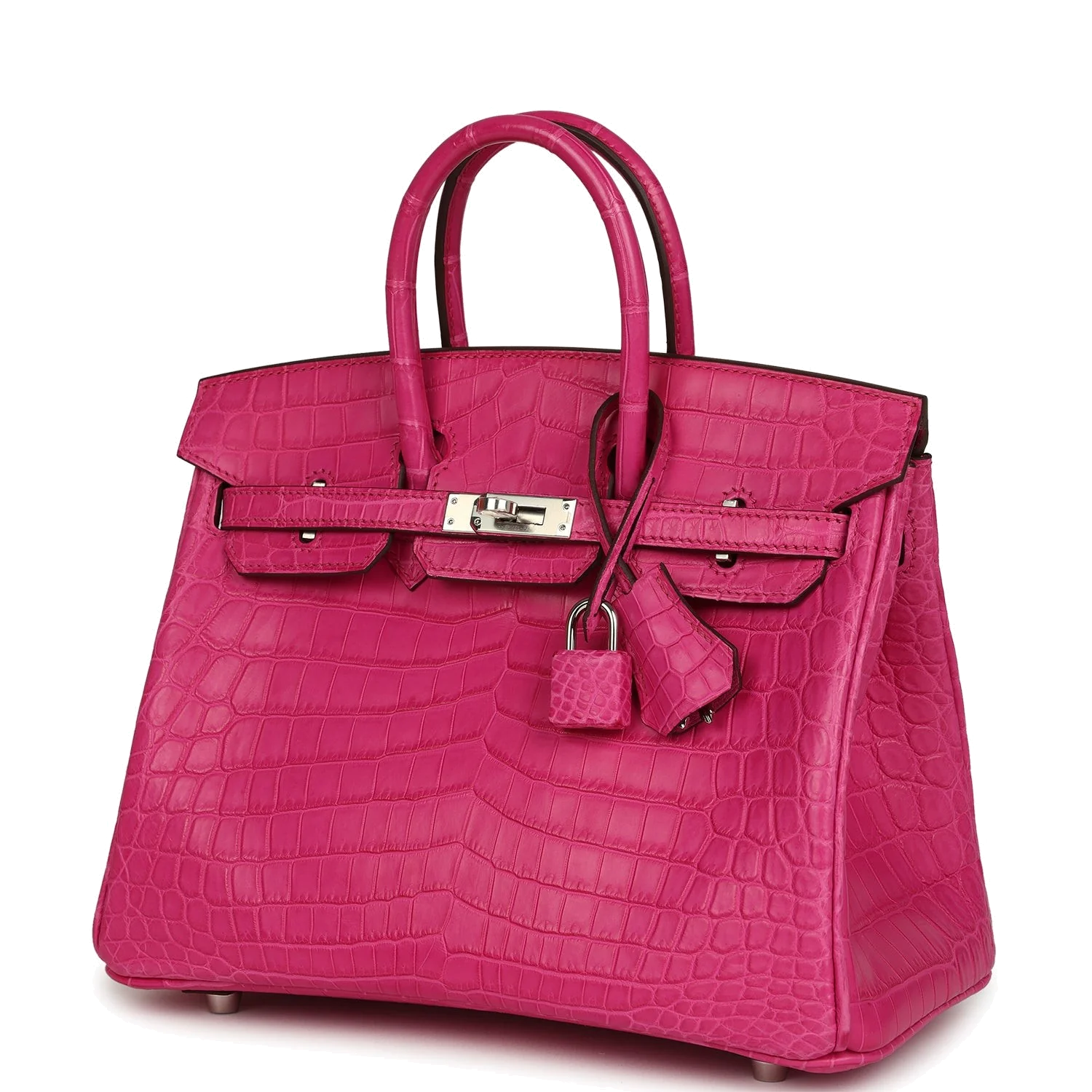 Hermes Birkin 25 Rose Shocking Matte Niloticus Crocodile Palladium Hardware Розовый шокирующий — фото 6