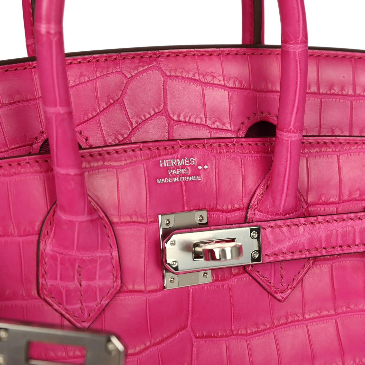 Hermes Birkin 25 Rose Shocking Matte Niloticus Crocodile Palladium Hardware Розовый шокирующий — фото 8
