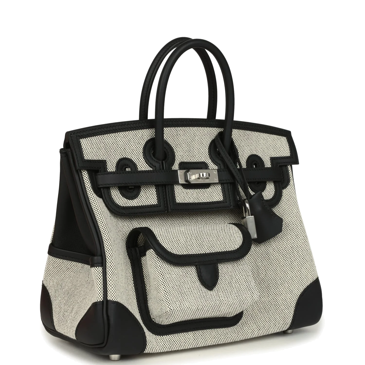 Hermes Birkin 25 Cargo Ecru-Black Toile H Canvas and Black Swift Palladium Hardware Карго экрю — фото 3