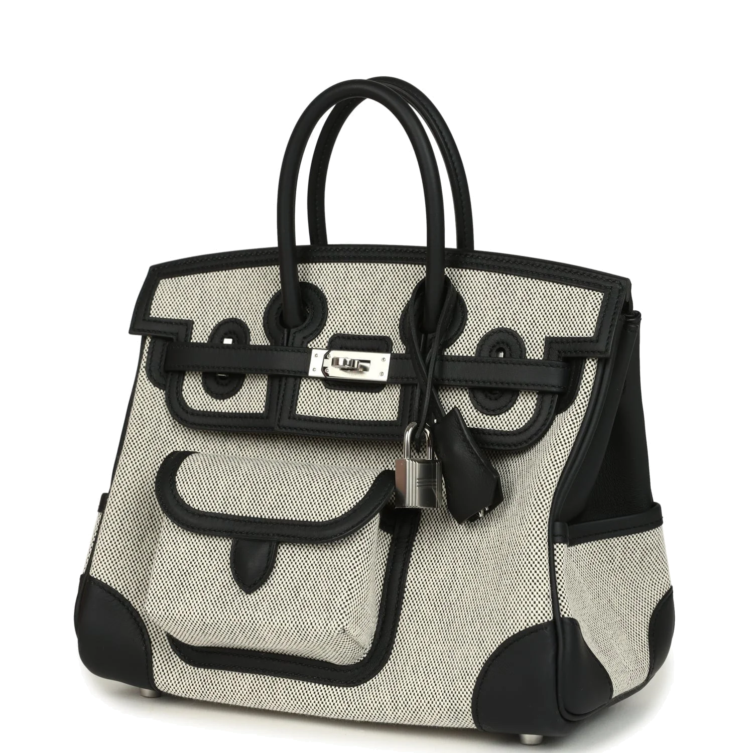 Hermes Birkin 25 Cargo Ecru-Black Toile H Canvas and Black Swift Palladium Hardware Карго экрю — фото 6