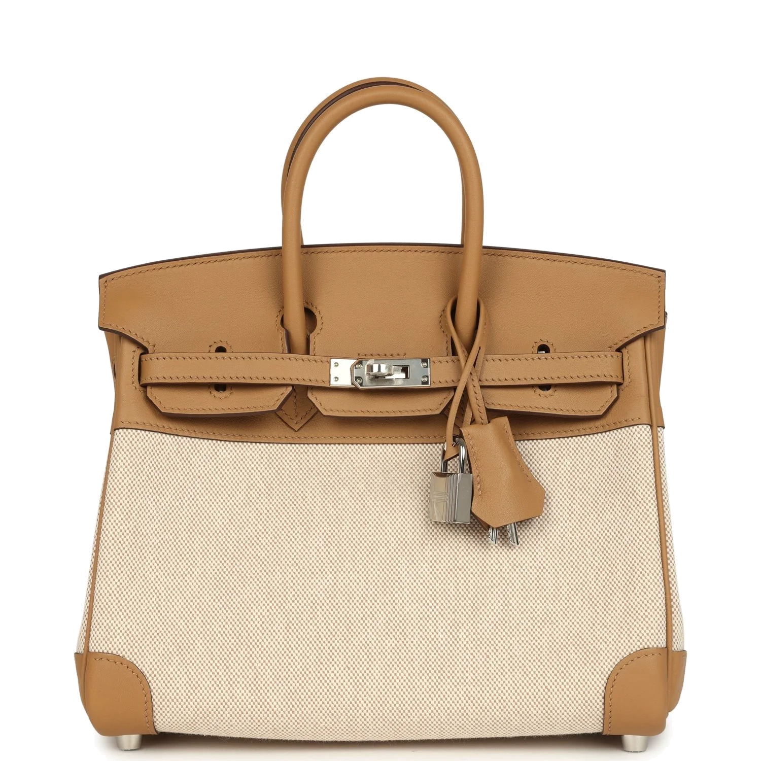 Hermes Birkin 25 Ecru and Beige Toile H Canvas and Biscuit Swift Palladium Hardware Экрю — фото 2