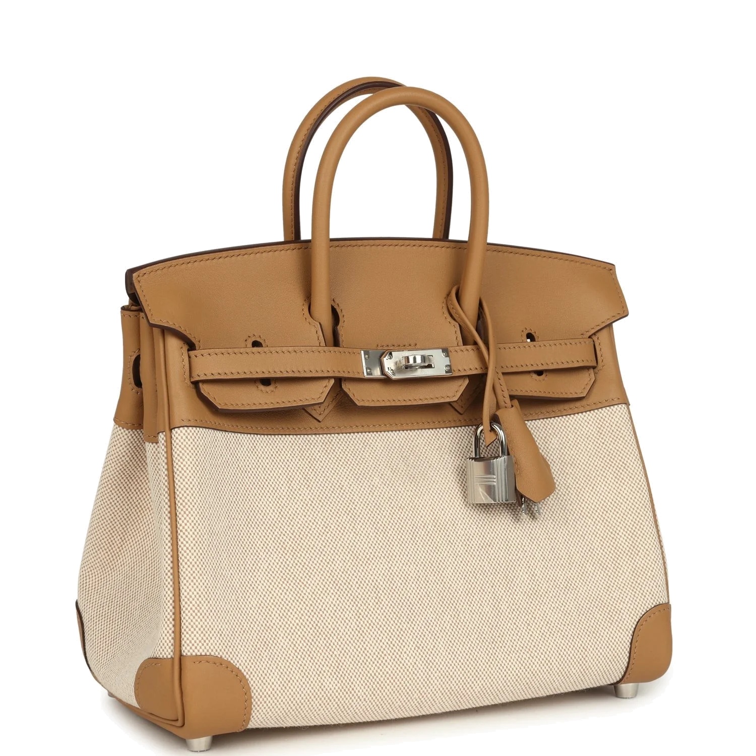 Hermes Birkin 25 Ecru and Beige Toile H Canvas and Biscuit Swift Palladium Hardware Экрю — фото 3