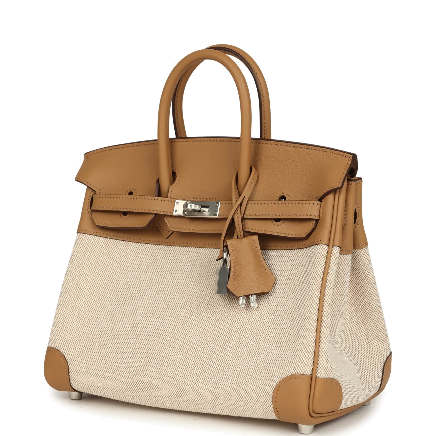 Hermes Birkin 25 Ecru and Beige Toile H Canvas and Biscuit Swift Palladium Hardware Экрю — фото 6