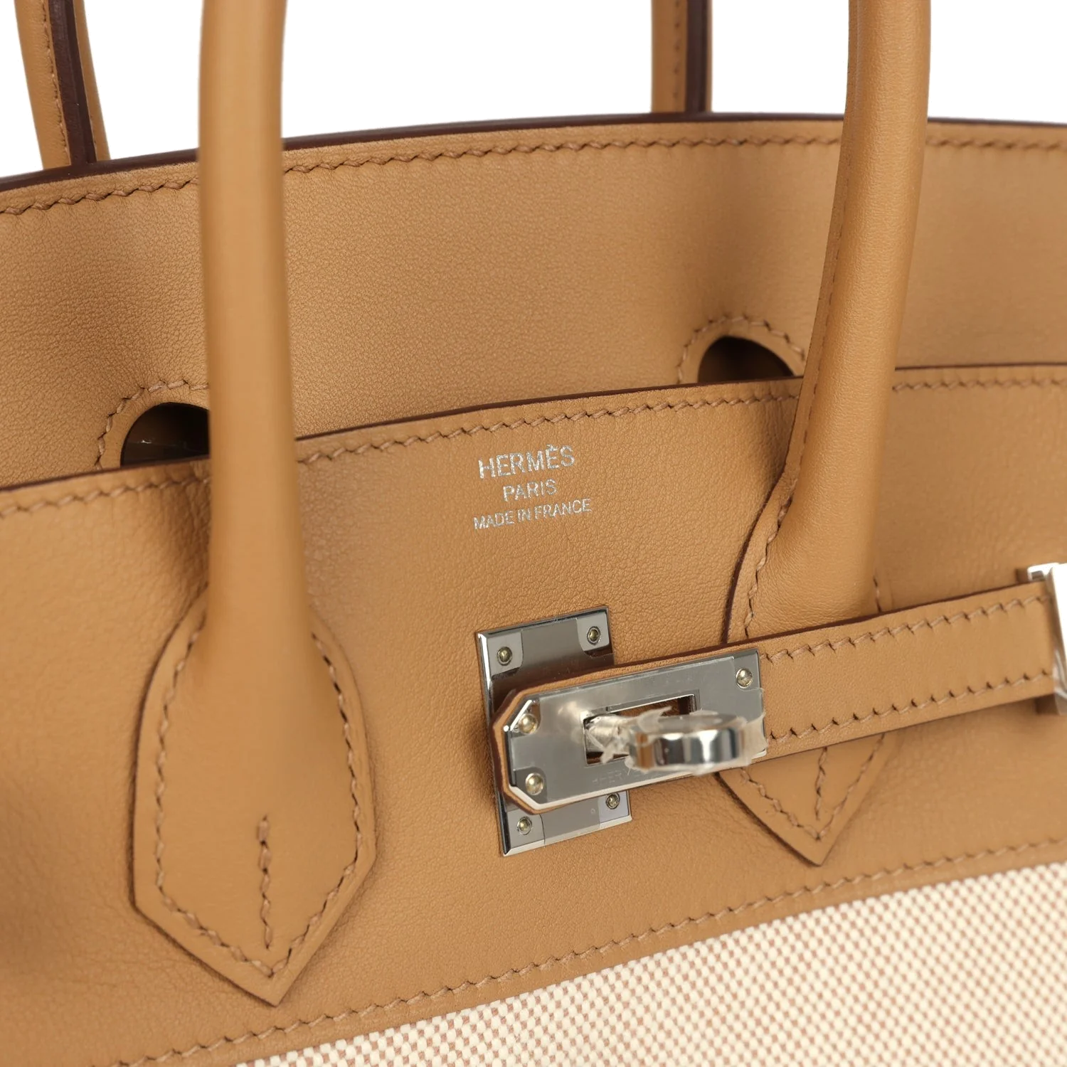 Hermes Birkin 25 Ecru and Beige Toile H Canvas and Biscuit Swift Palladium Hardware Экрю — фото 8