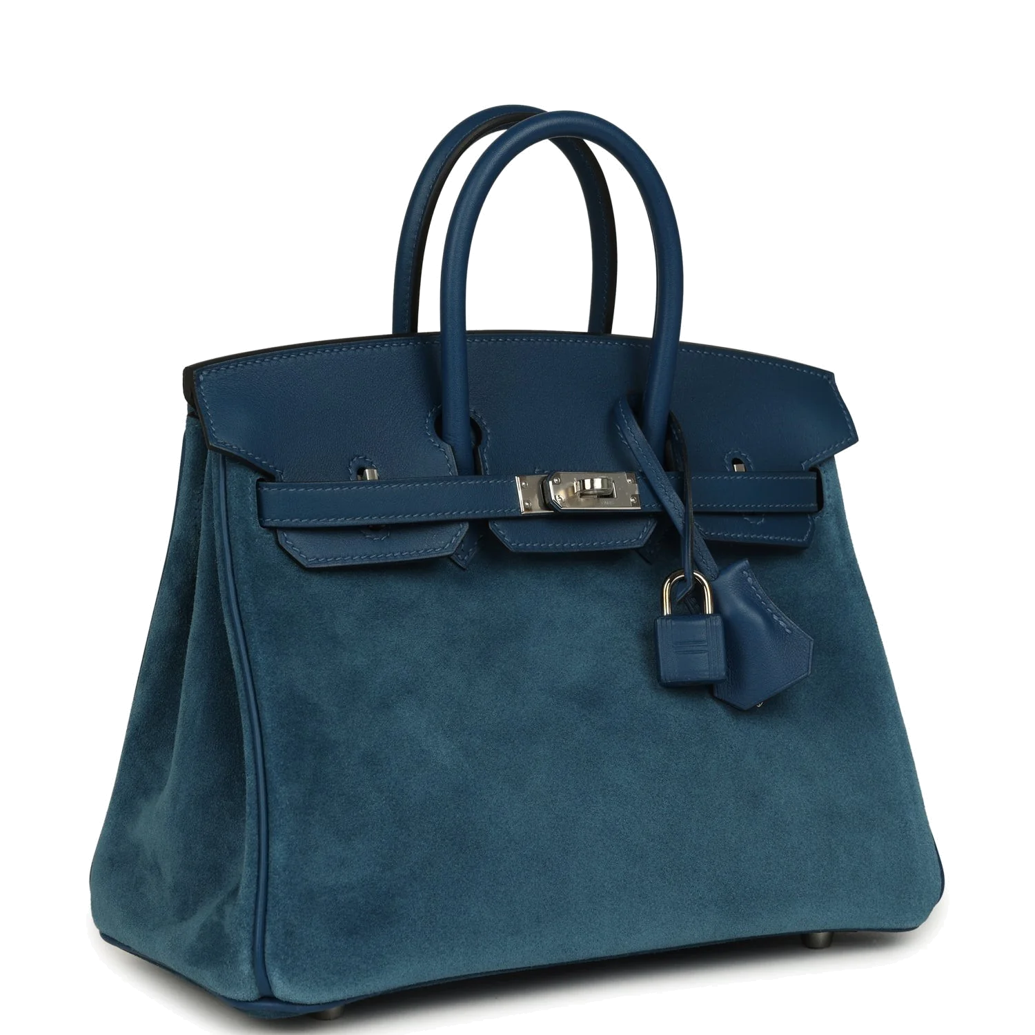 Hermes Birkin 25 Bleu Thalassa Grizzly and Deep Bleu Swift Palladium Hardware Синий Таласса — фото 3