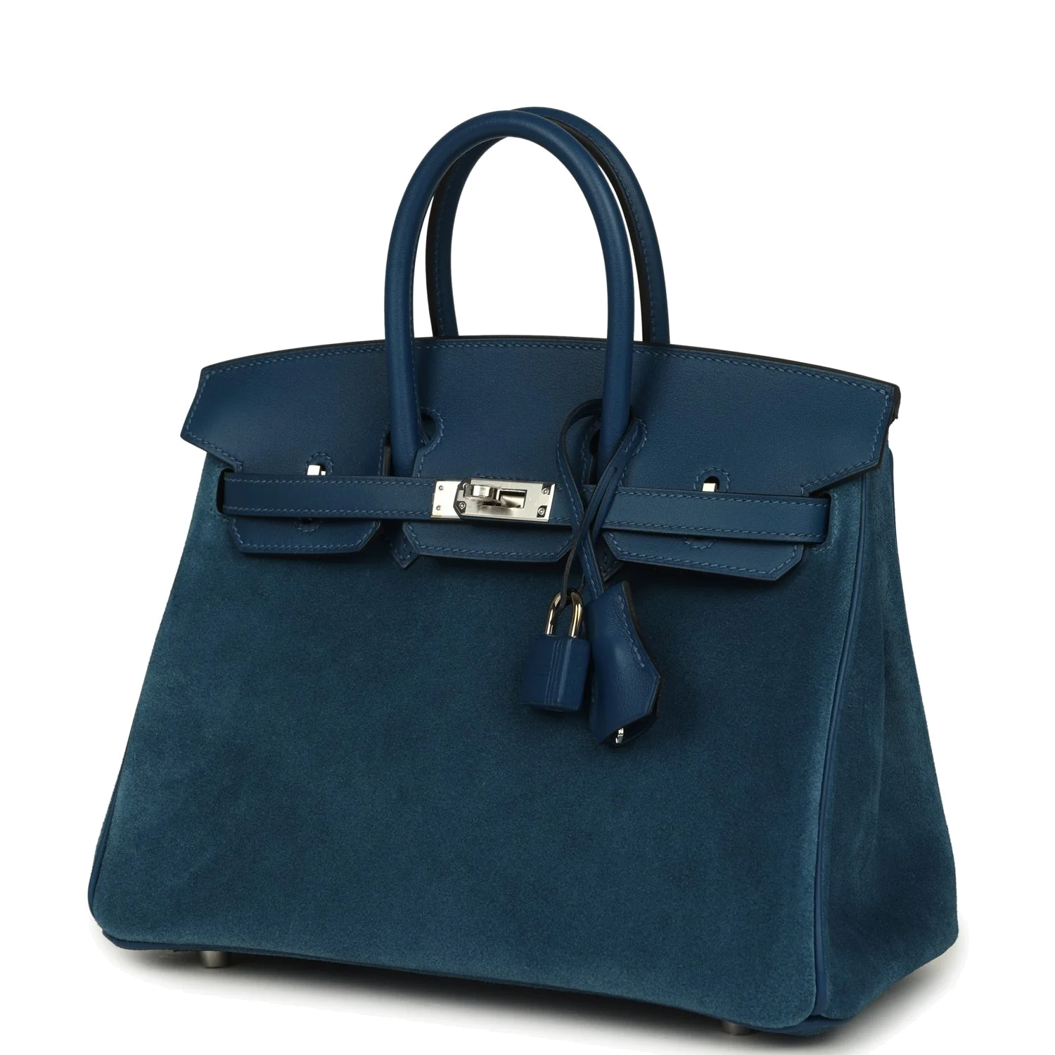 Hermes Birkin 25 Bleu Thalassa Grizzly and Deep Bleu Swift Palladium Hardware Синий Таласса — фото 6